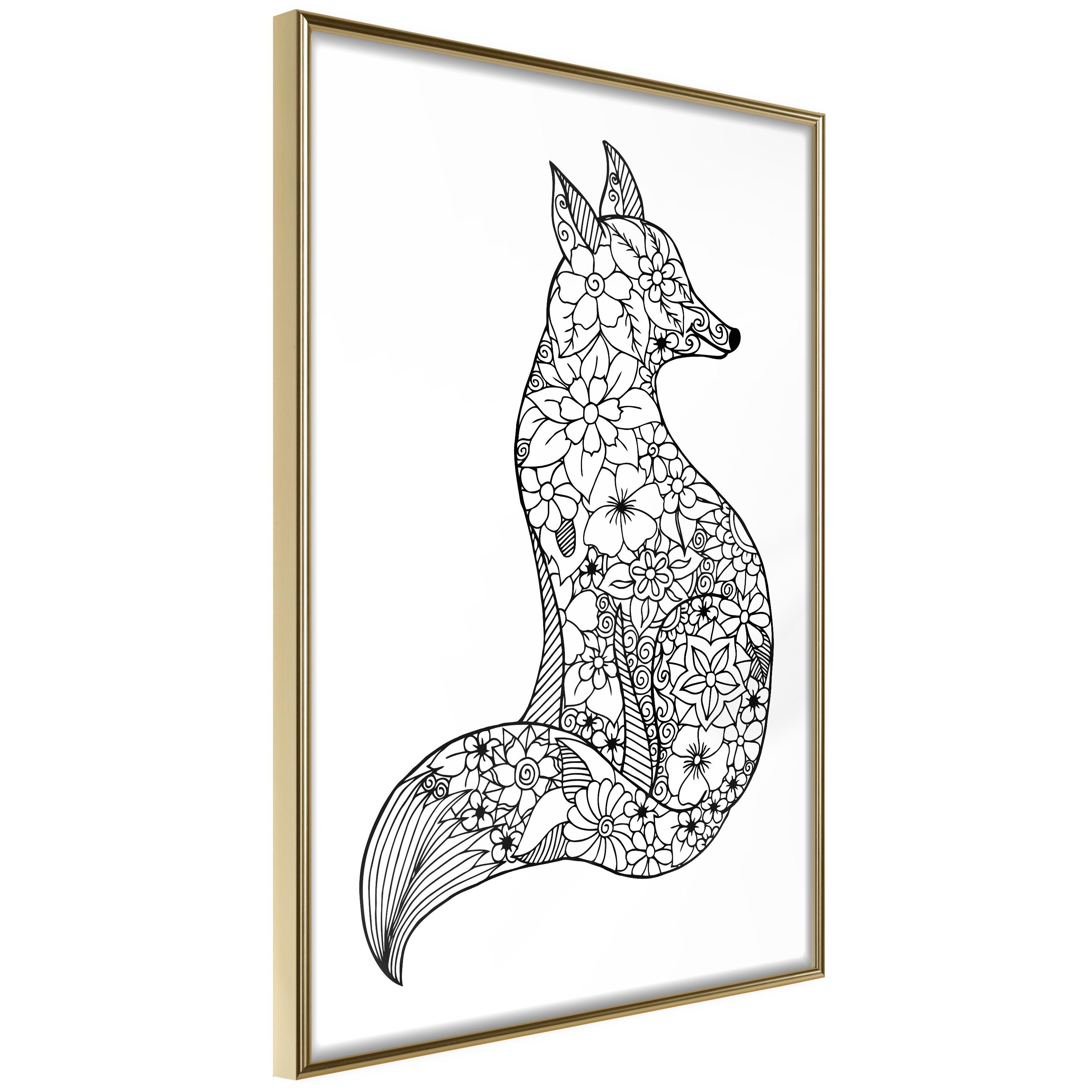 Plakat - Flower Fox - 40 x 60 cm - Guldramme