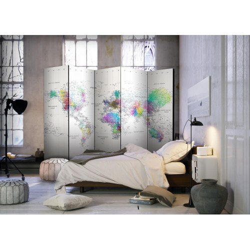 Skærmvæg - Room divider  White-colorful world map