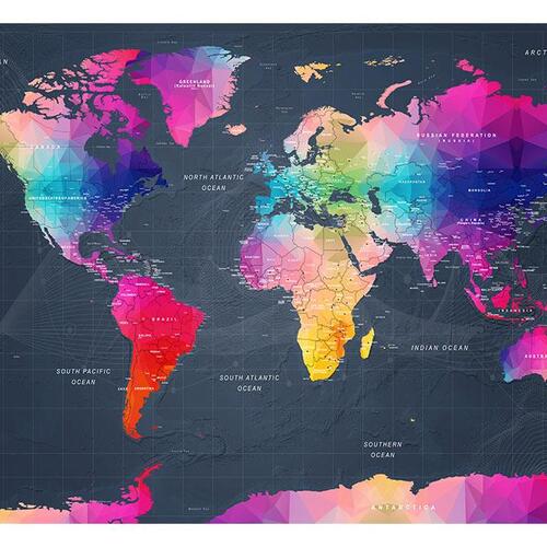 Fototapet - World Map: Colourful Crystals