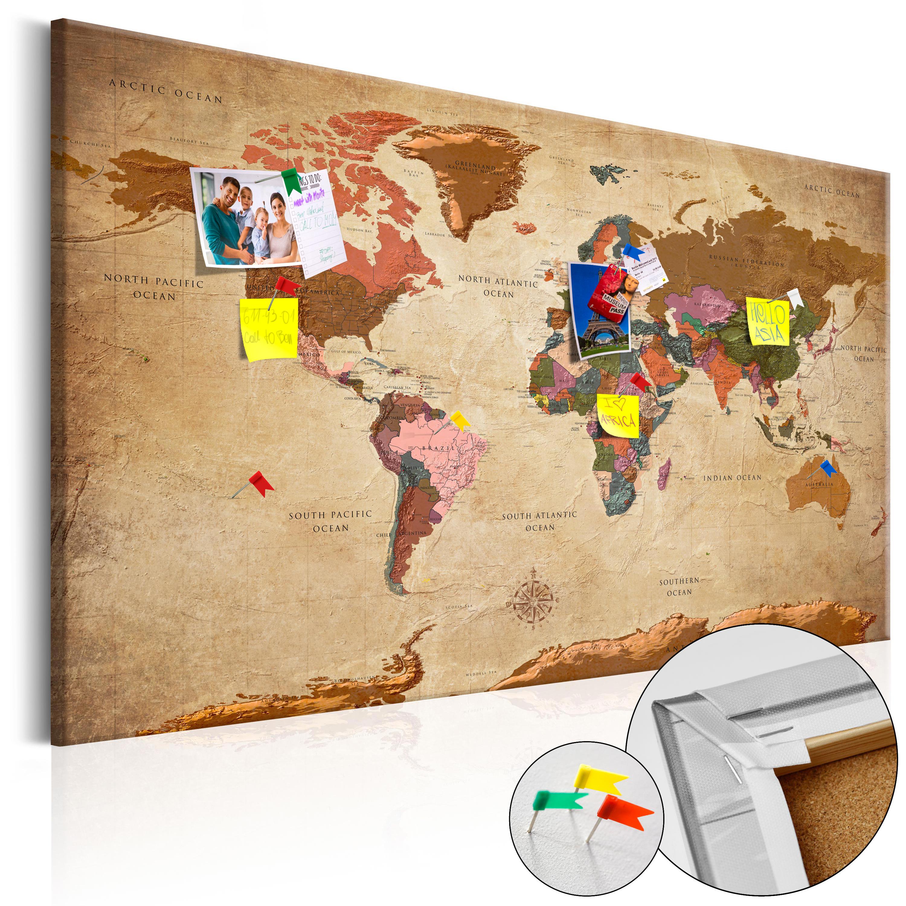 Billede på kork - World Map: Brown Elegance