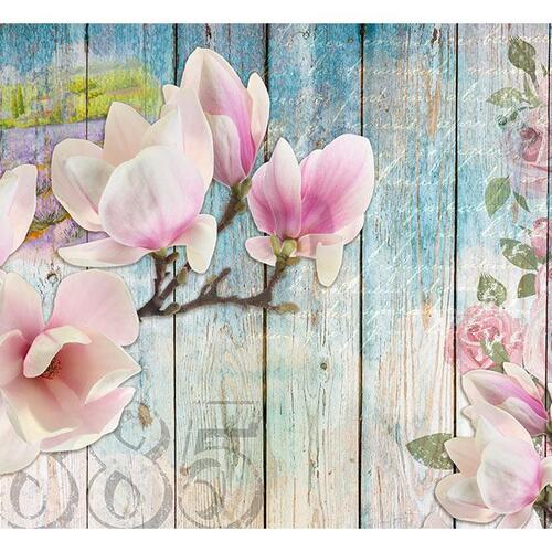 Fototapet - Pink Flowers on Wood