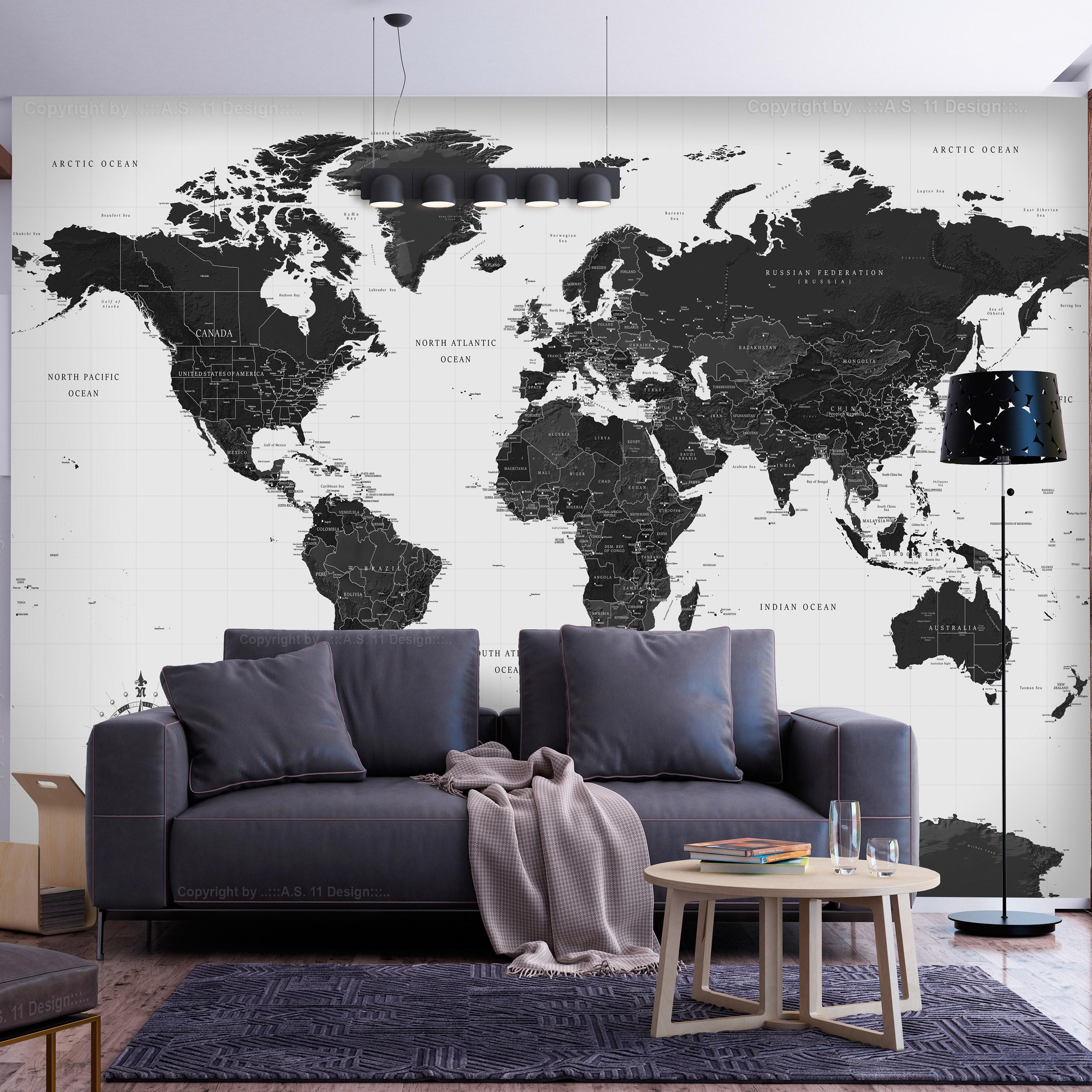 Fototapet - Black and White Map - 100 x 70 cm - Premium