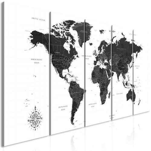 Billede - Black and White Map (5 dele) Narrow