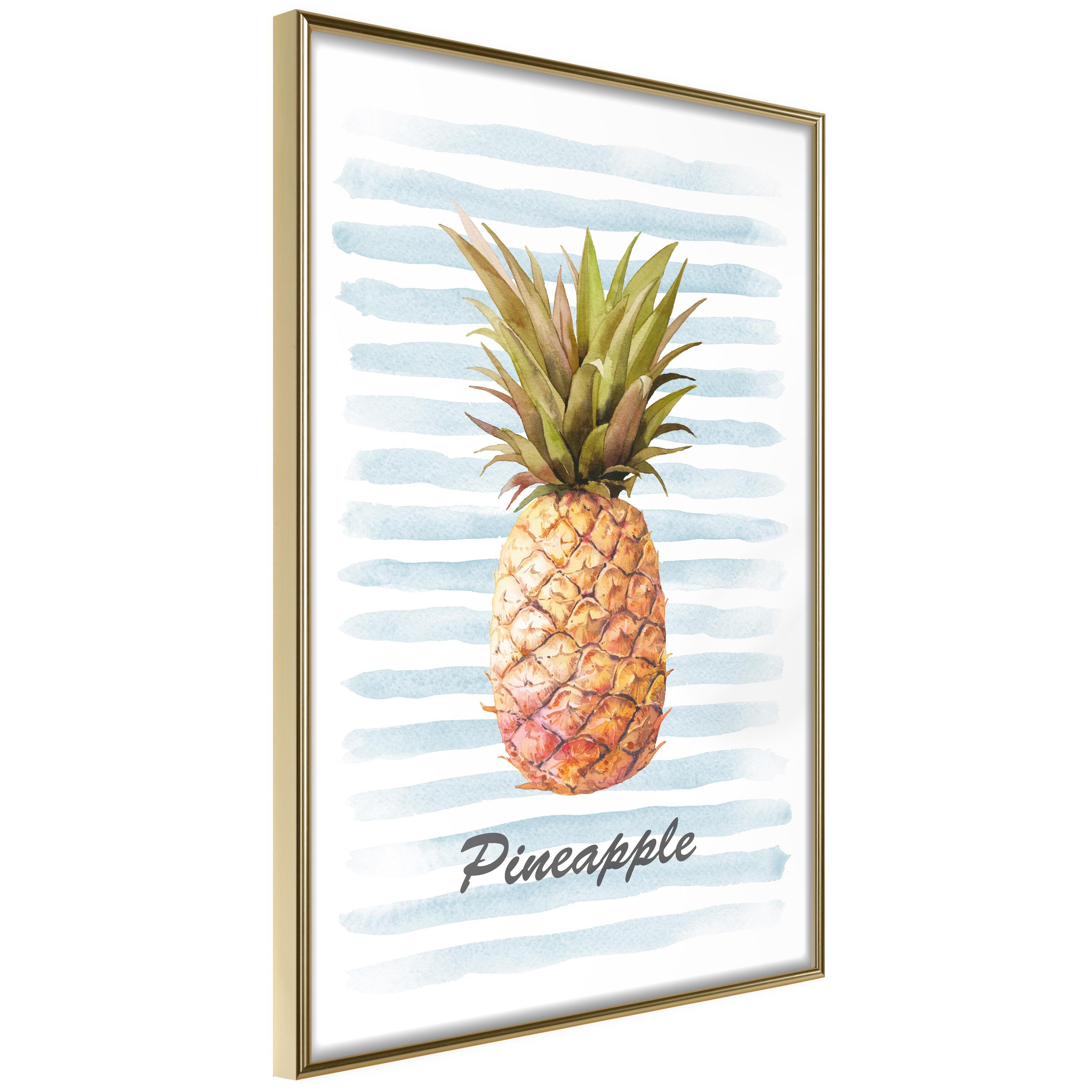 Plakat - Pineapple and Stripes - 30 x 45 cm - Guldramme