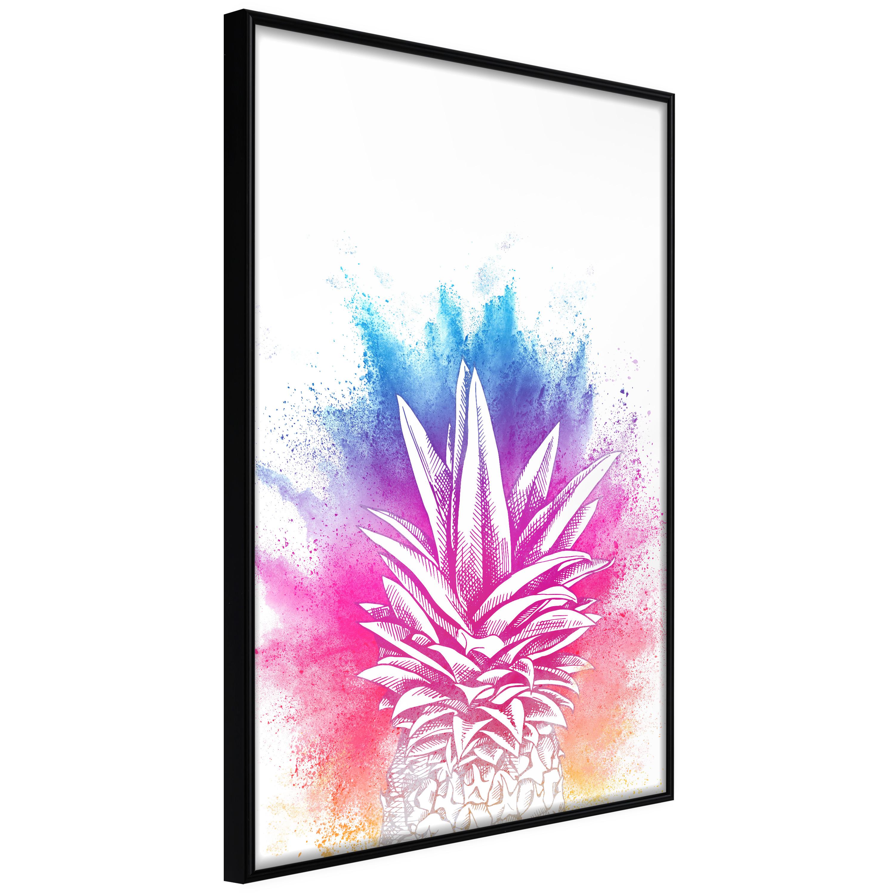 Plakat - Colourful Pineapple - 20 x 30 cm - Sort ramme