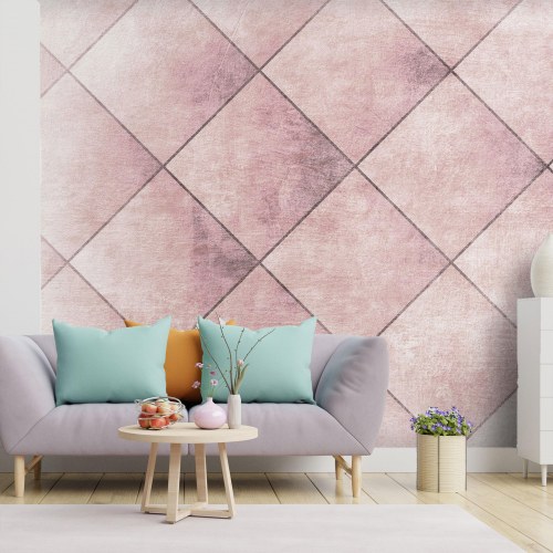 Fototapet med geometrisk flisemønster i rosa nuancer