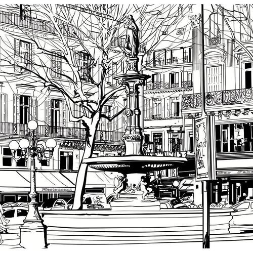 Fototapet - Sketch of parisian fountain