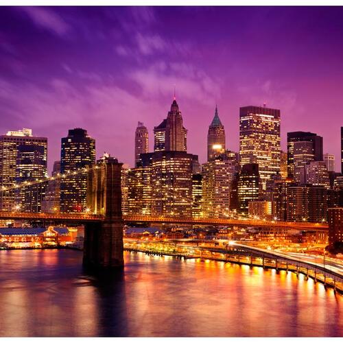 Fototapet - Manhattan og Brooklyn Bridge by night