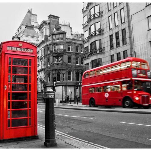 Fototapet - Rød bus og telefonboks i London