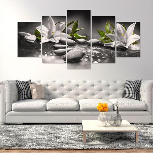 Billede - Lilies and Stones (5 dele) Wide Grey