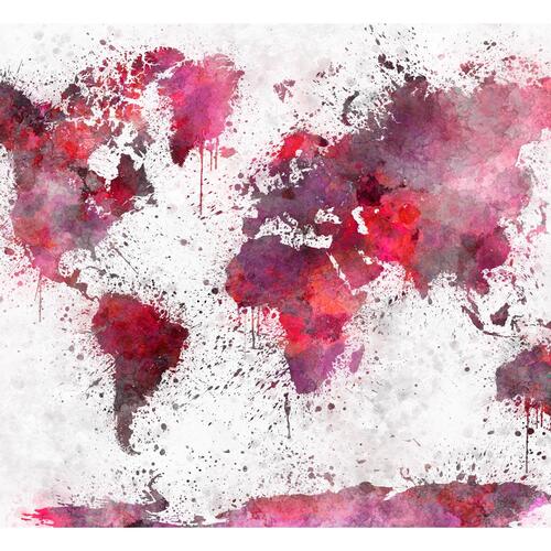 Fototapet - World Map: Red Watercolors