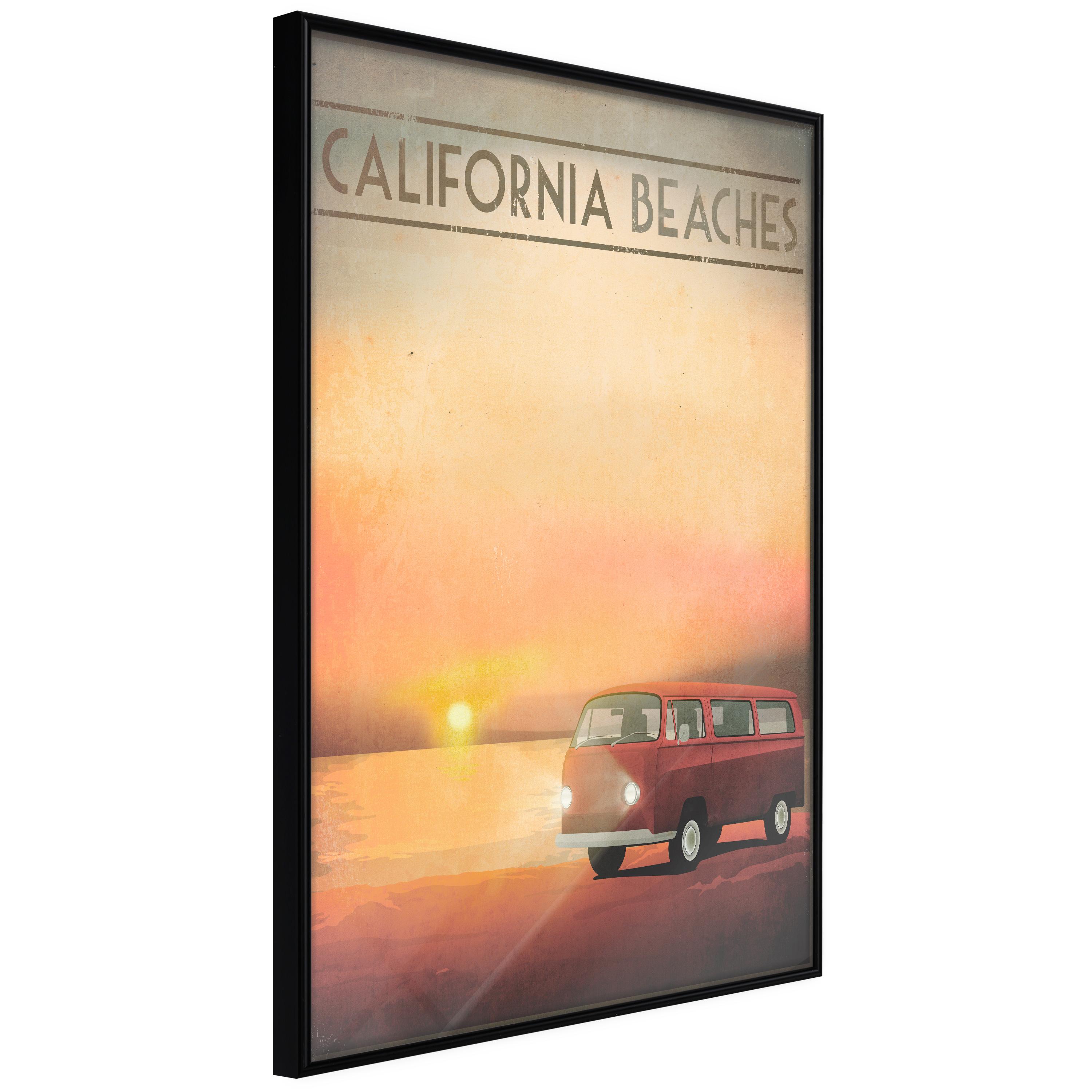 Plakat - California Beaches - 20 x 30 cm - Sort ramme