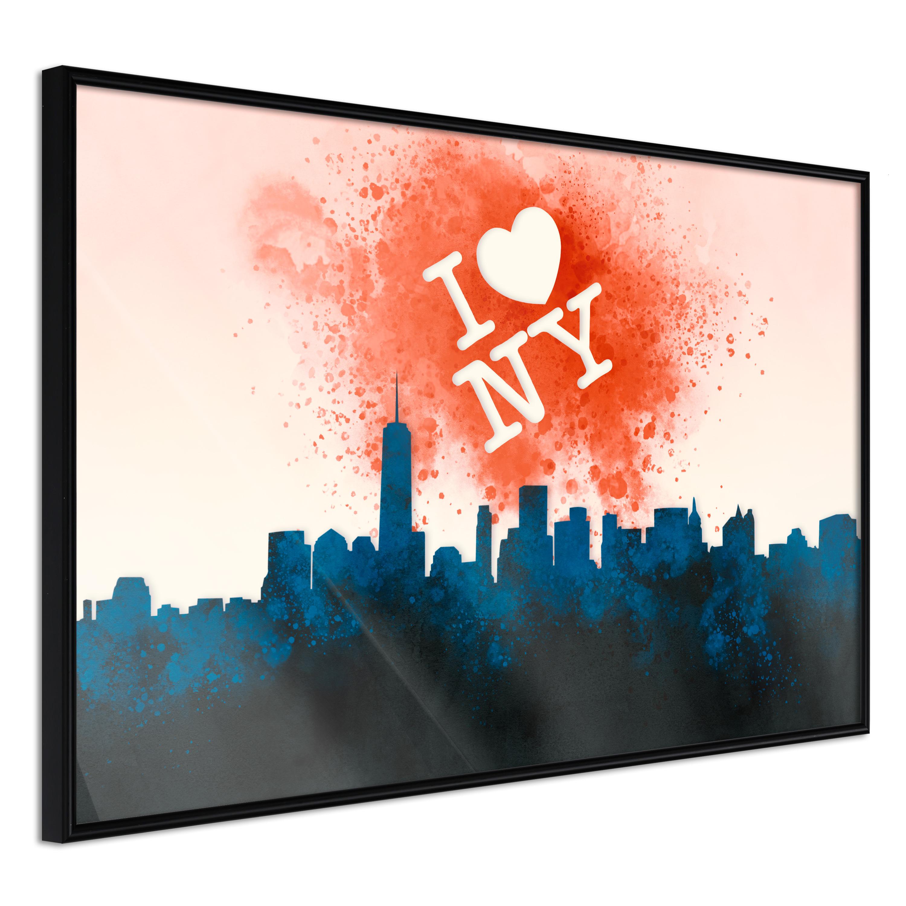 Plakat - I Love NY - 45 x 30 cm - Sort ramme