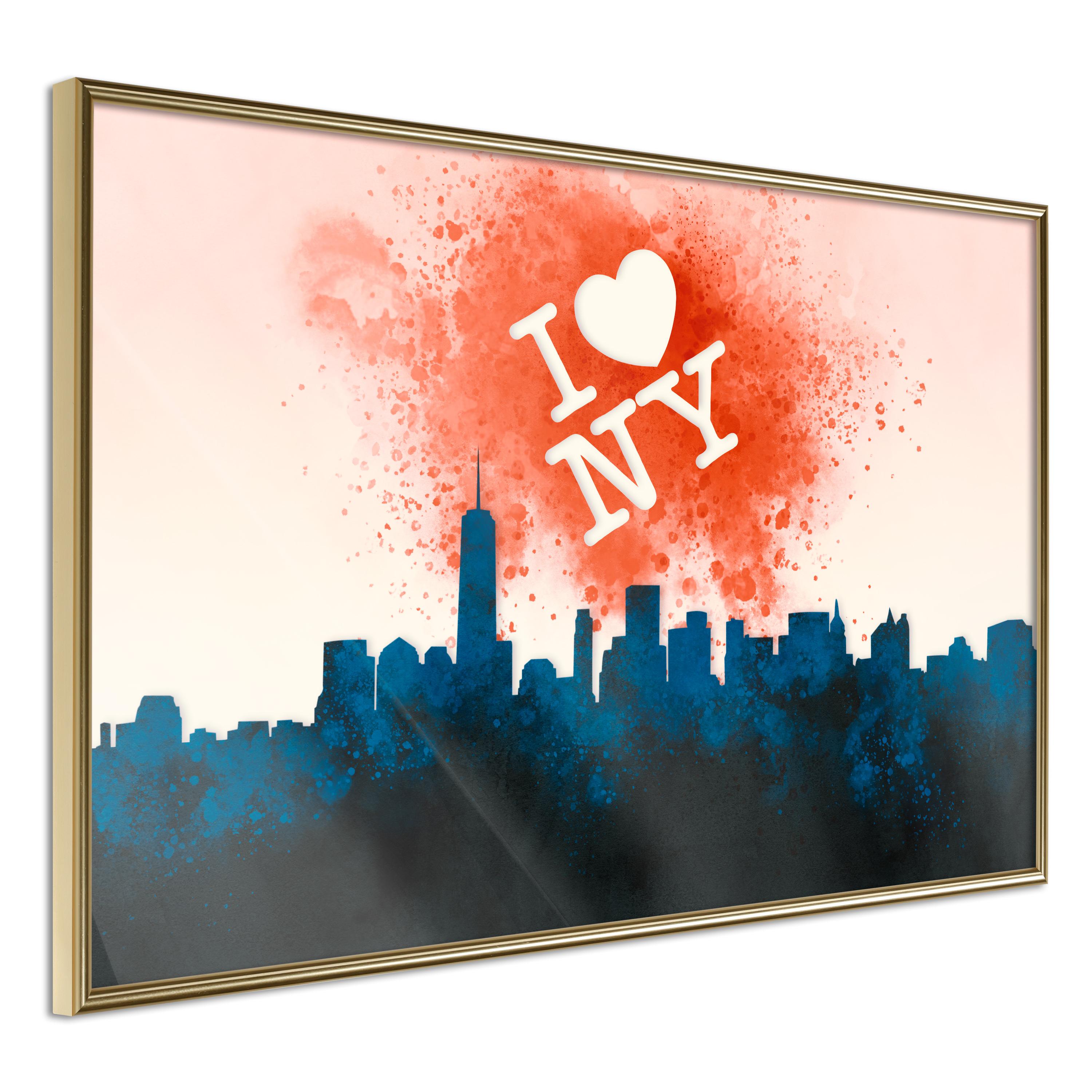 Plakat - I Love NY - 90 x 60 cm - Guldramme