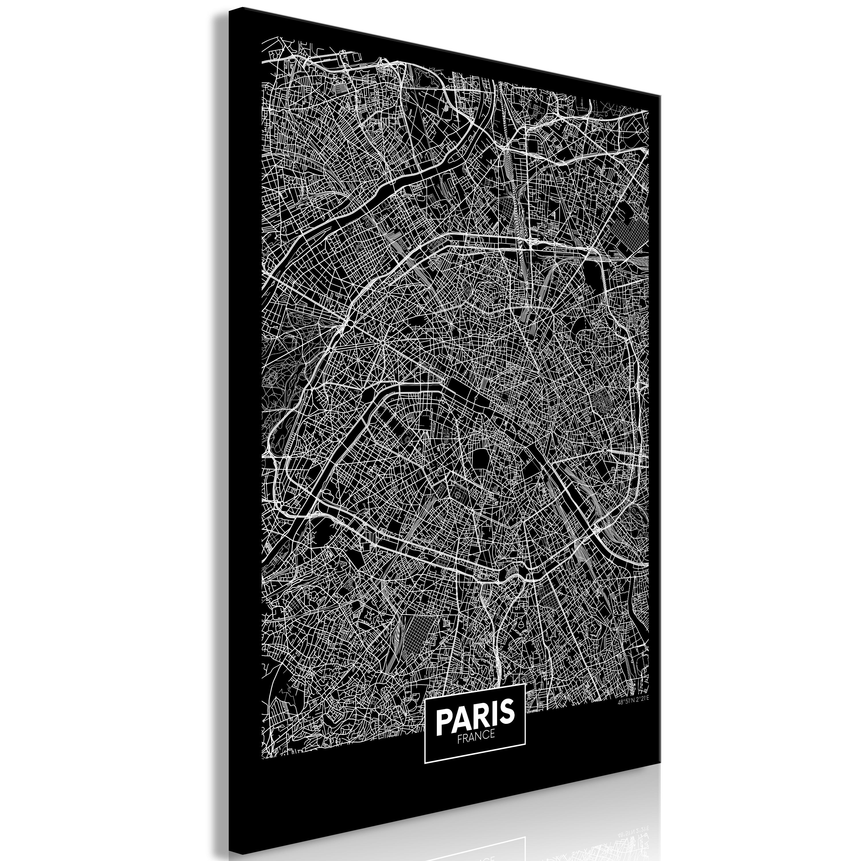 Billede - Dark Map of Paris (1 Part) Vertical - 40 x 60 cm - Premium Print