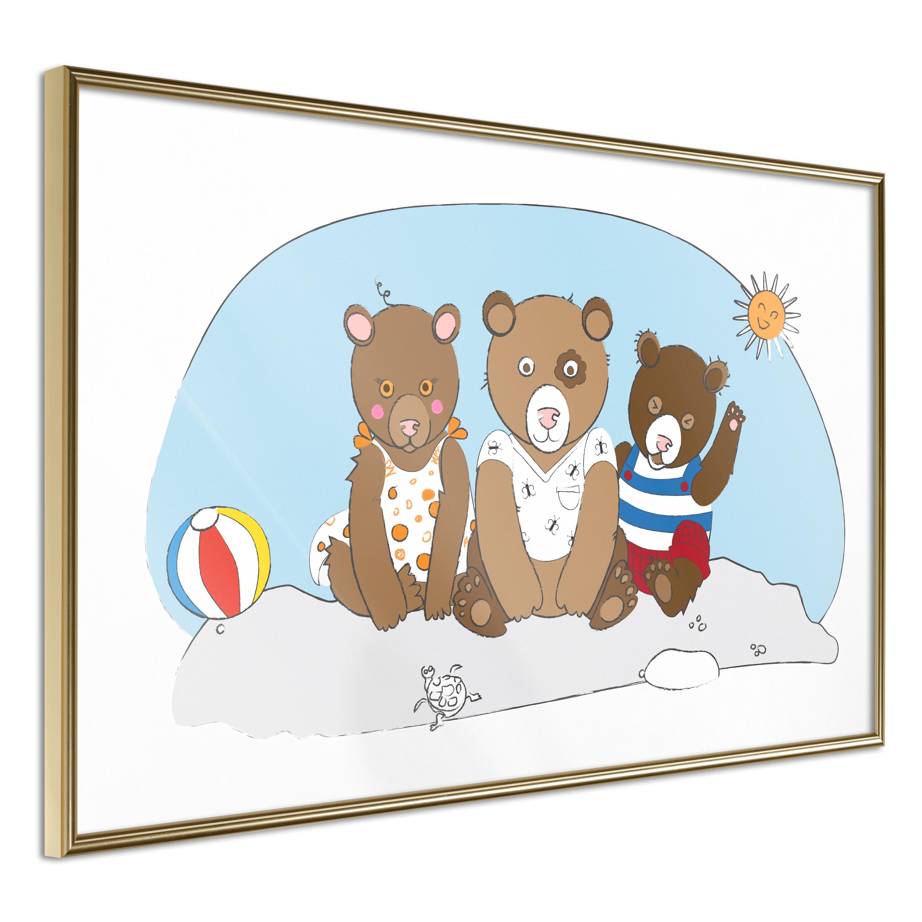 Plakat - Teddy Bears on the Beach - 60 x 40 cm - Guldramme