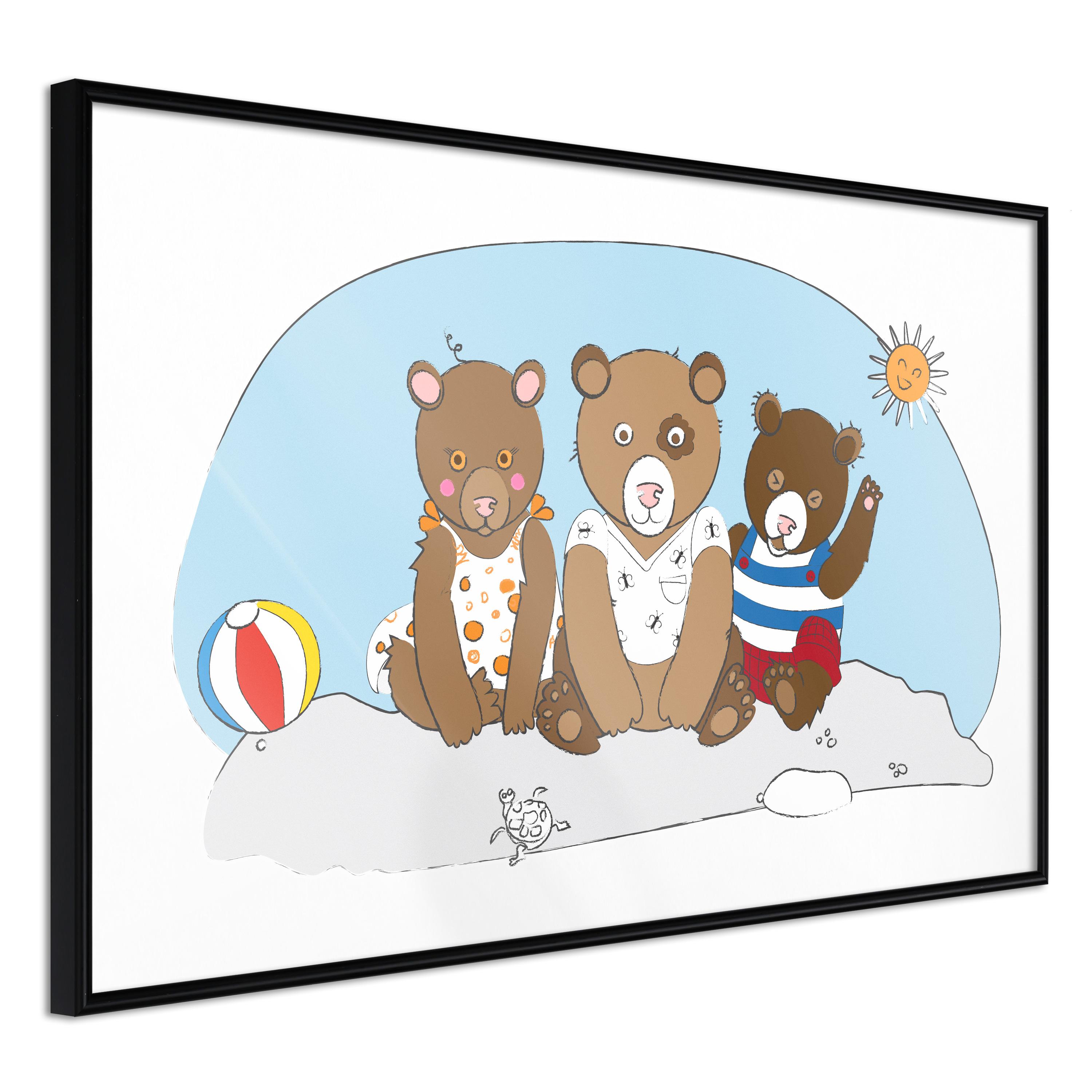 Plakat - Teddy Bears on the Beach - 90 x 60 cm - Sort ramme