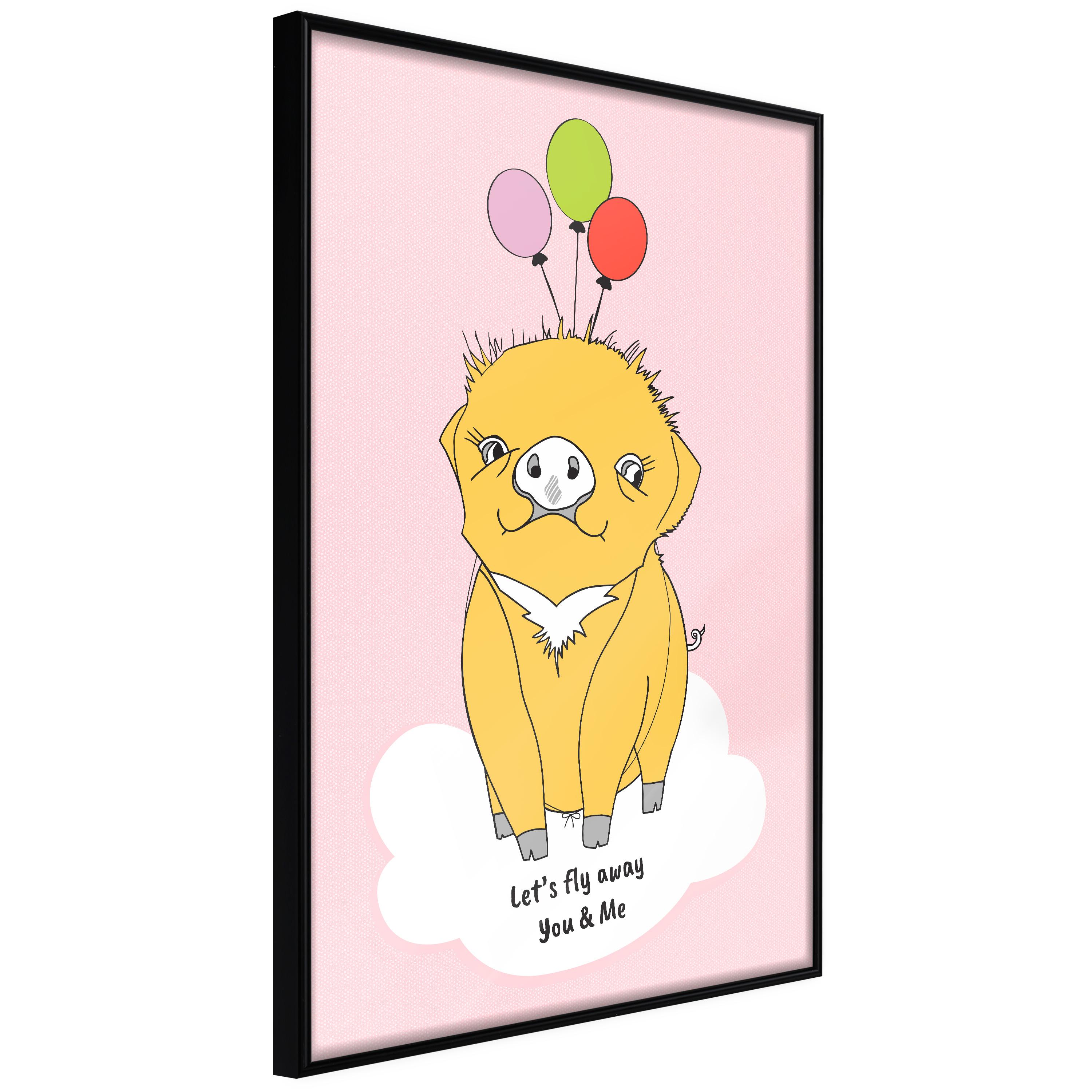 Plakat - Soaring Pig - 20 x 30 cm - Sort ramme