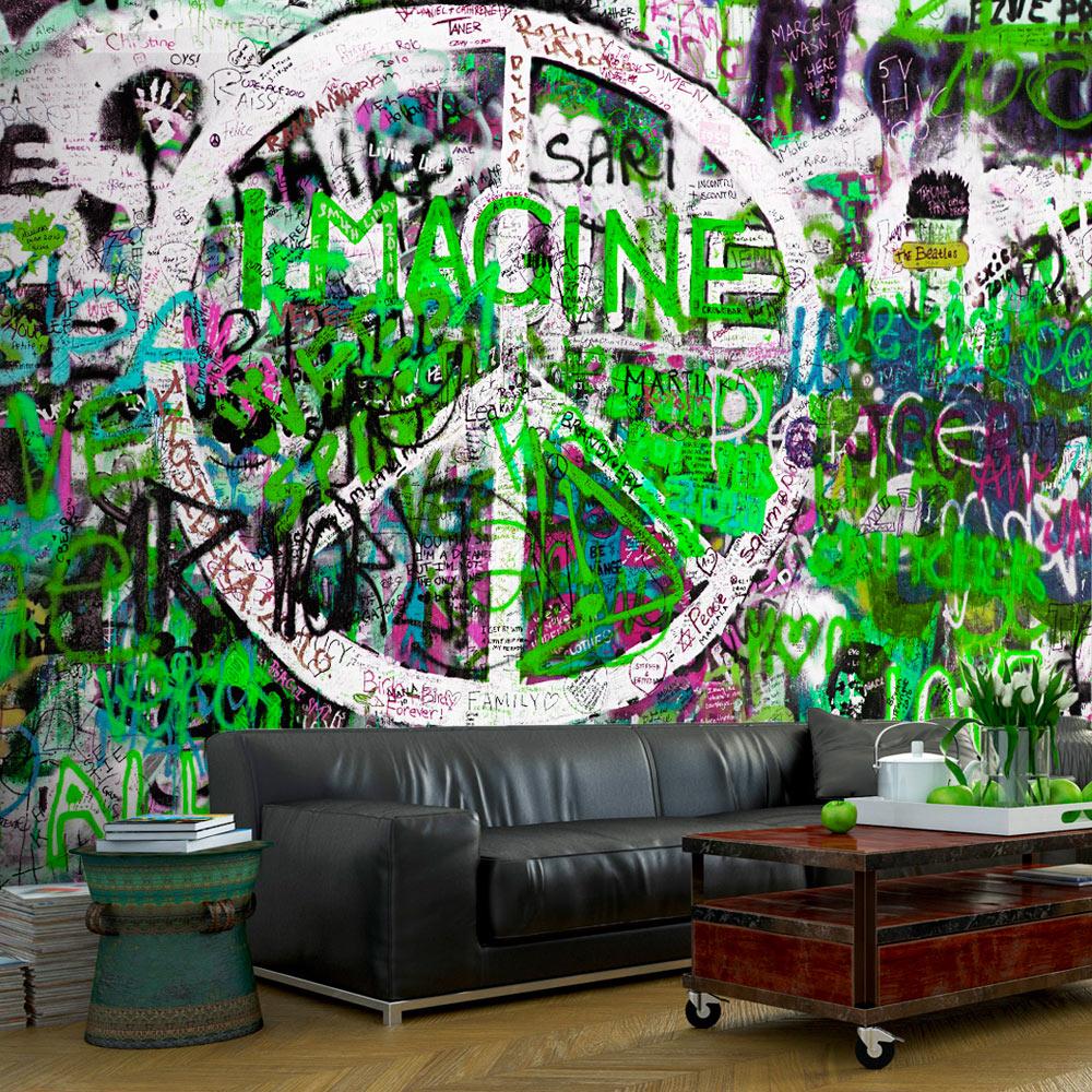 Fototapet - Green Graffiti - 196 x 140 cm - Selvklæbende