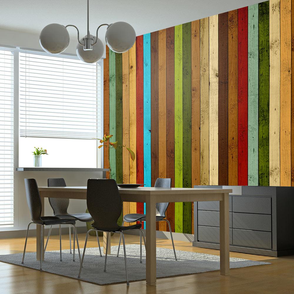 Fototapet - Wooden rainbow - 245 x 193 cm - Selvklæbende