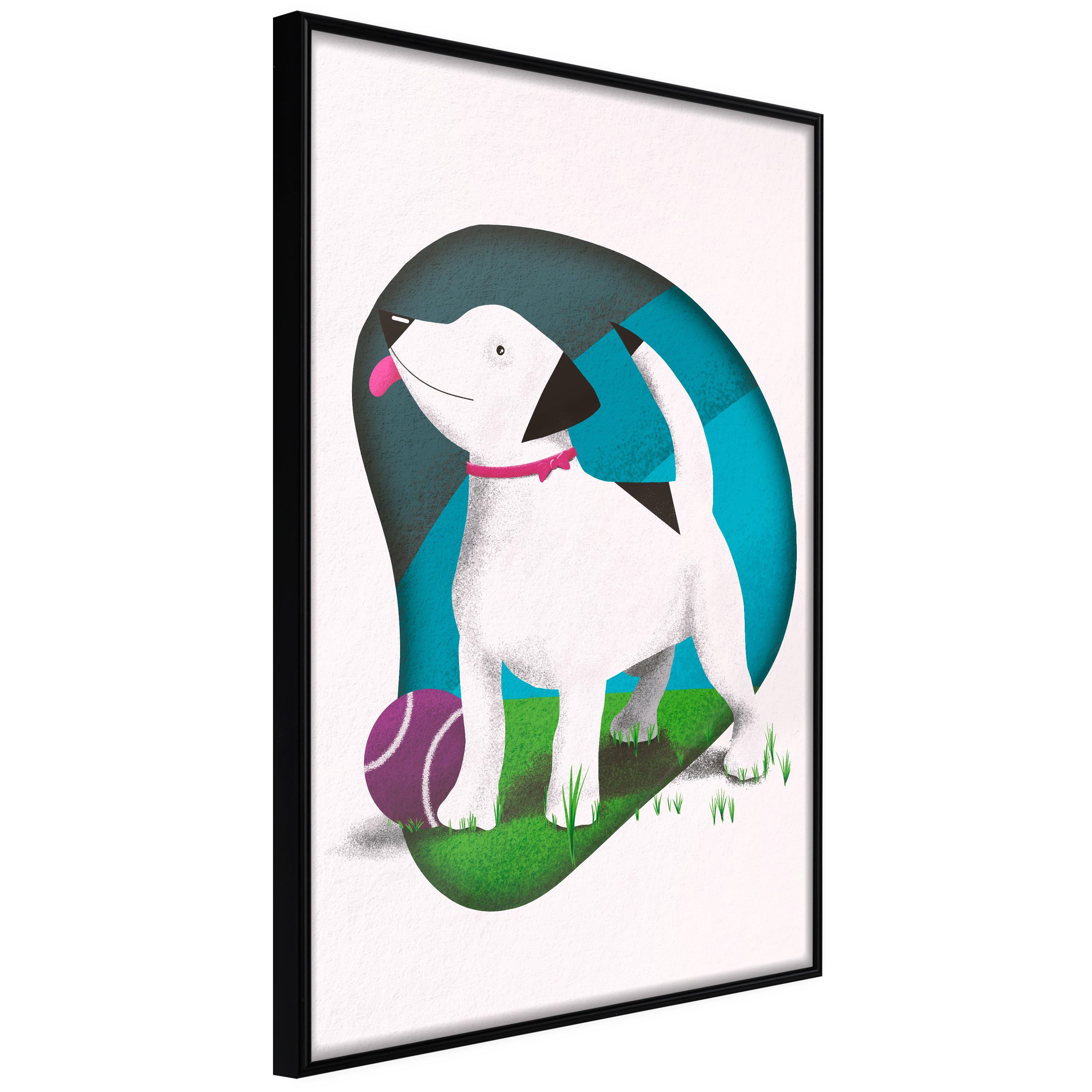 Plakat - Dog and Ball - 20 x 30 cm - Sort ramme