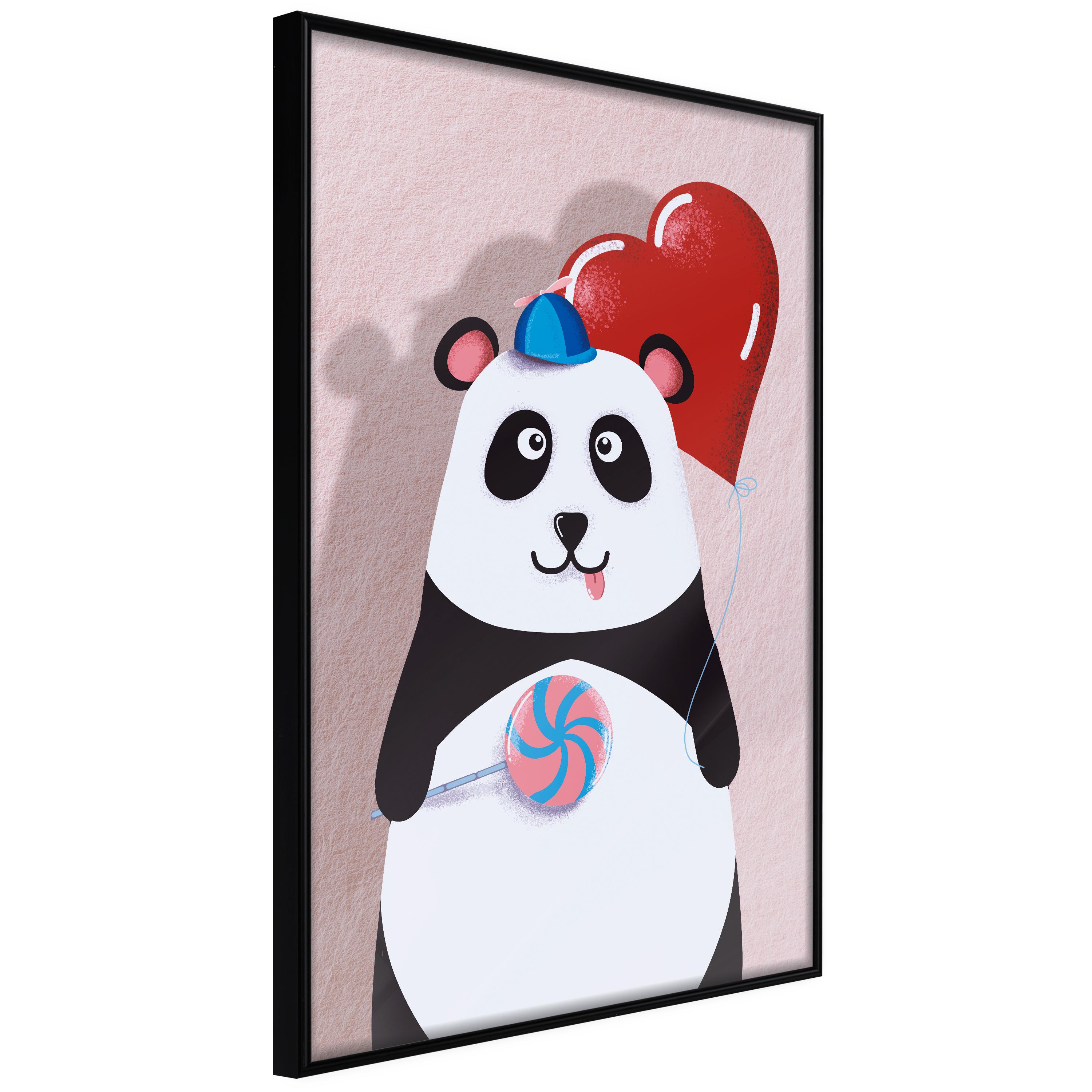 Plakat - Panda with a Balloon - 30 x 45 cm - Sort ramme