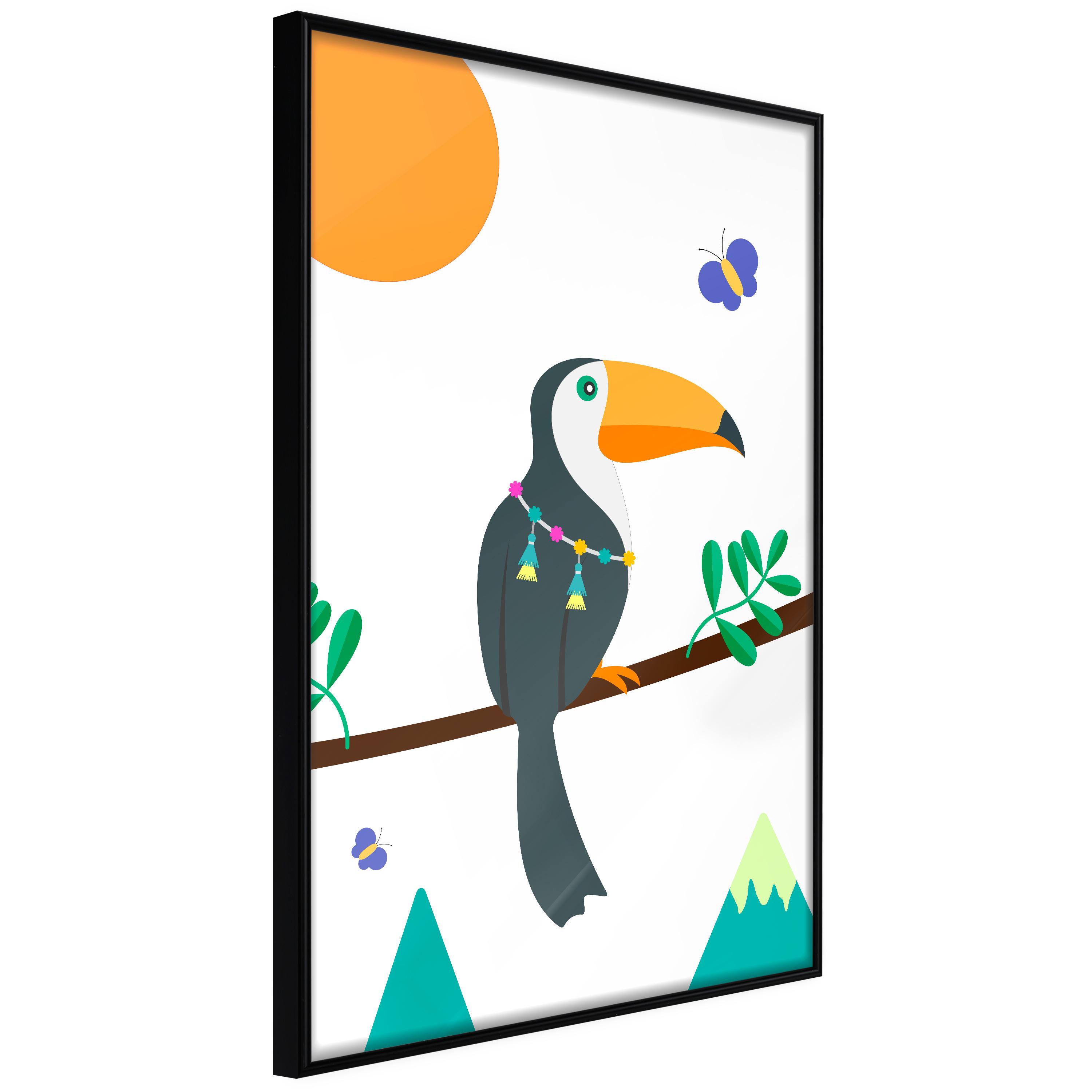 Plakat - Toucan And Butterflies - 40 x 60 cm - Sort ramme