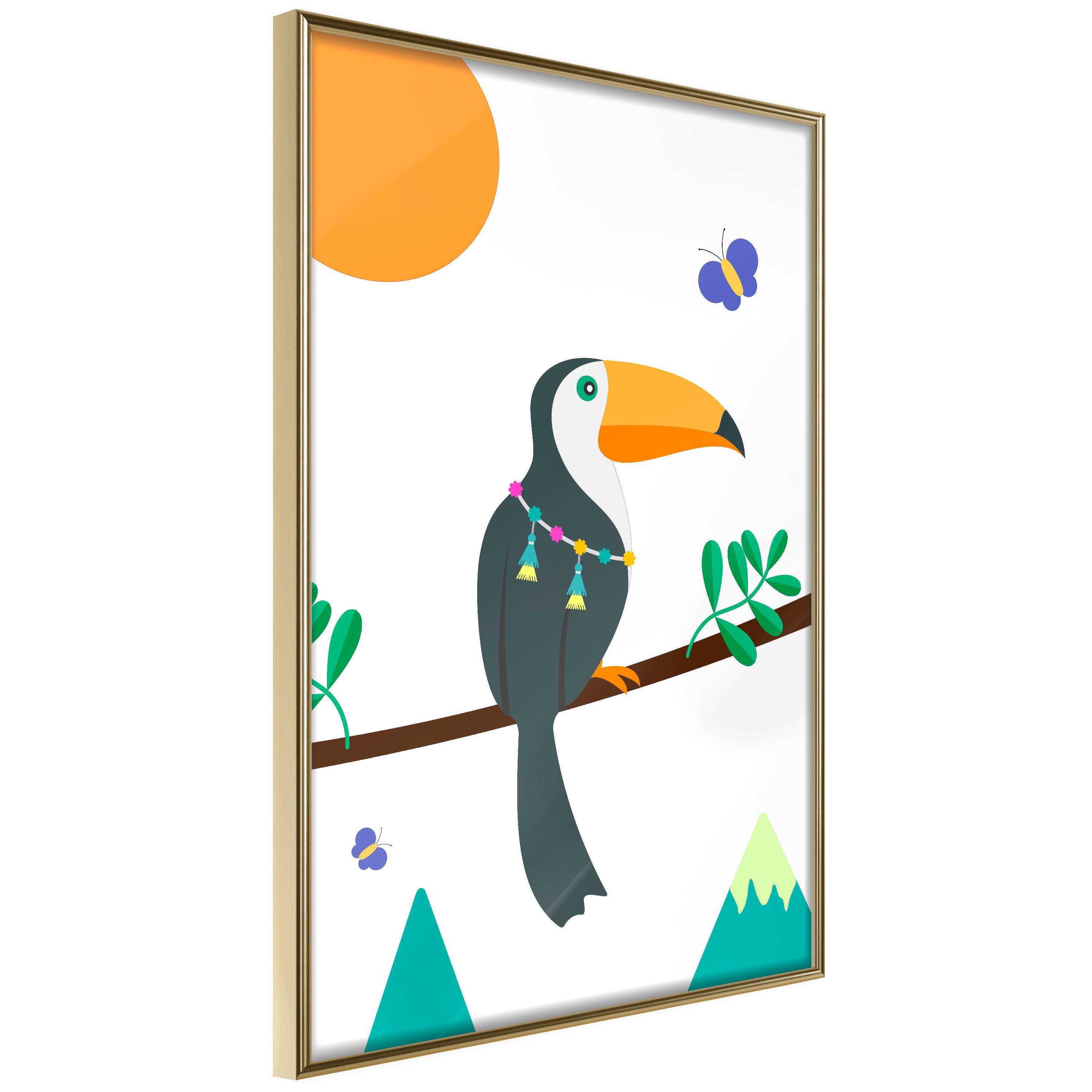 Plakat - Toucan And Butterflies - 40 x 60 cm - Guldramme