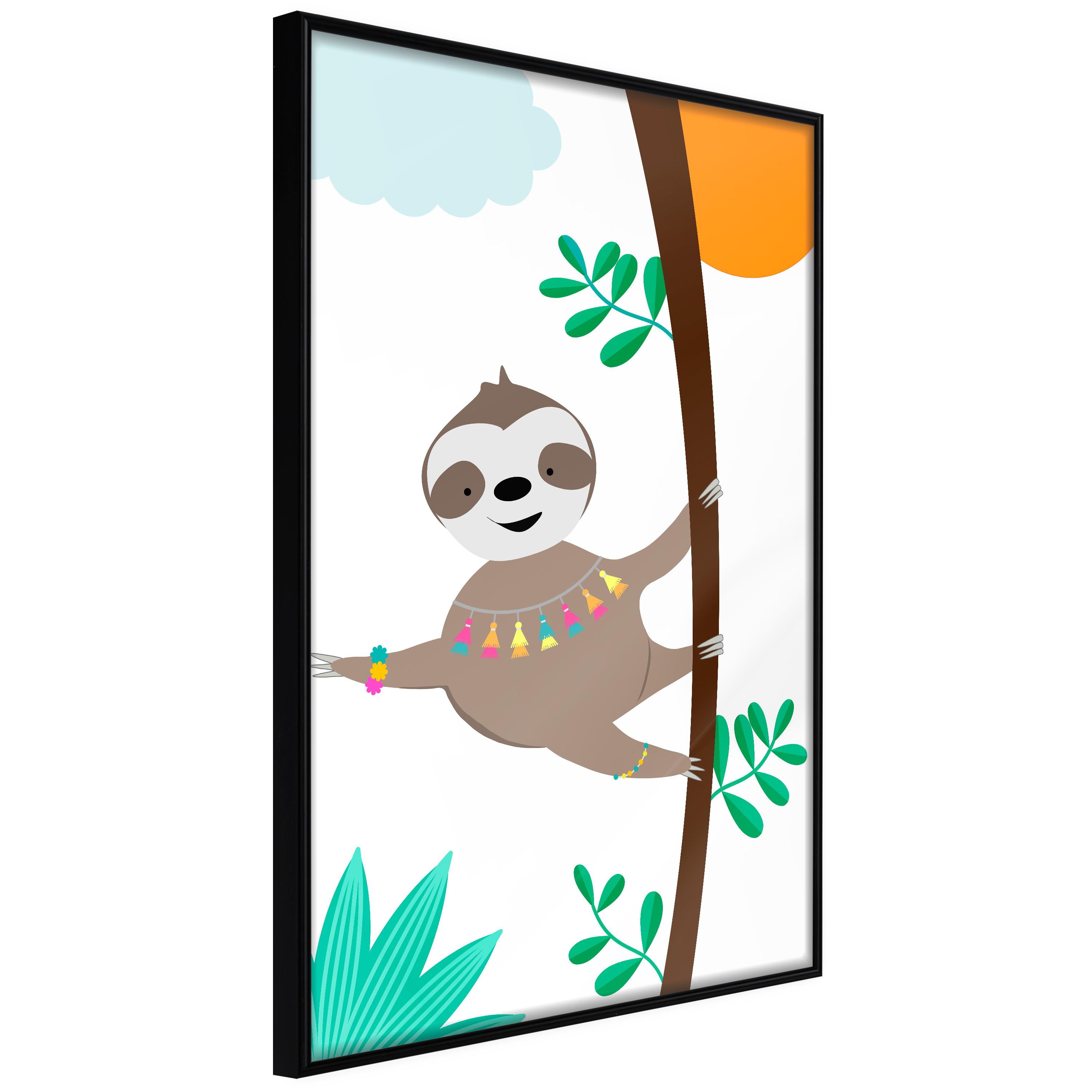 Plakat - Happy Sloth - 30 x 45 cm - Sort ramme