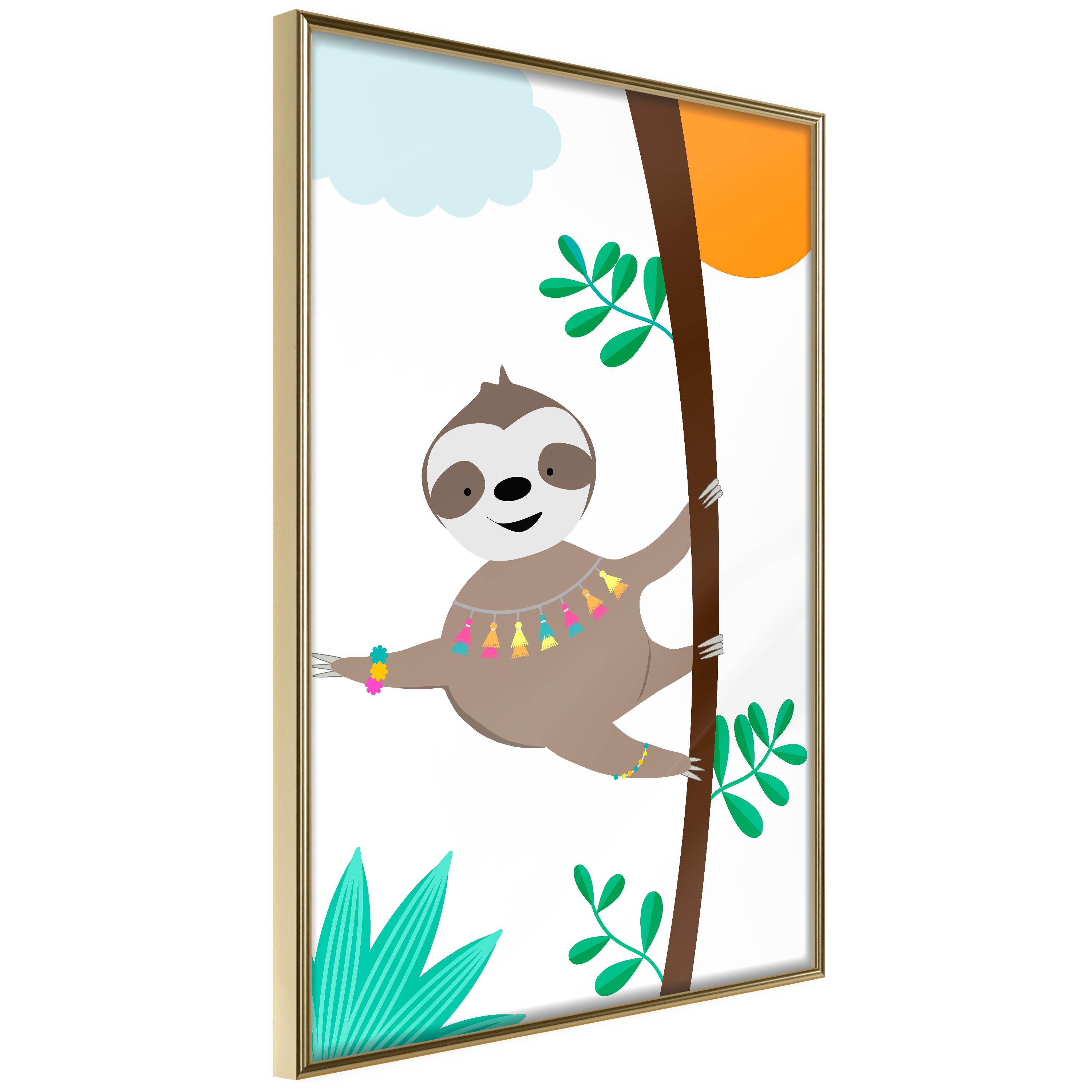Plakat - Happy Sloth - 40 x 60 cm - Guldramme
