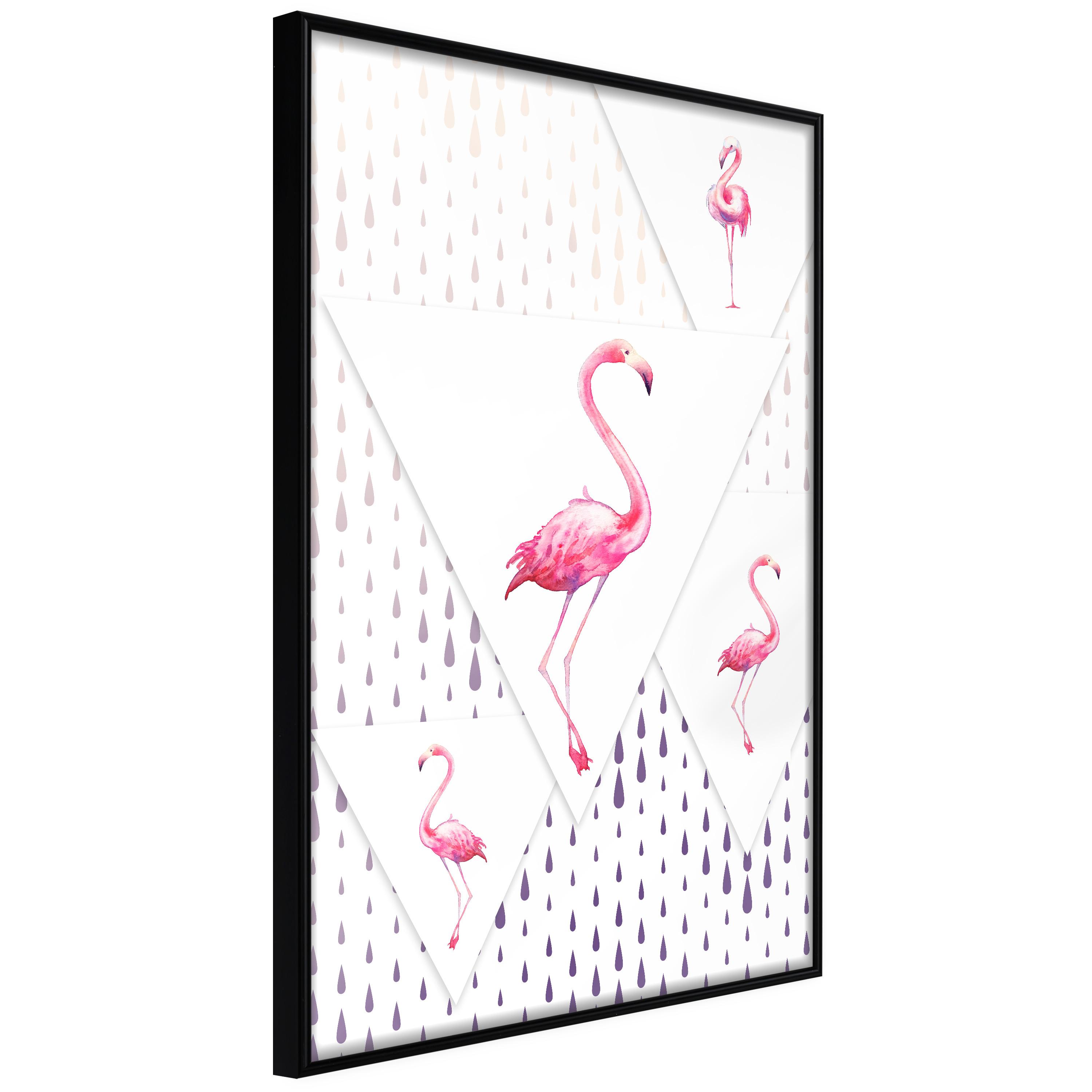 Plakat - Flamingo Family - 30 x 45 cm - Sort ramme