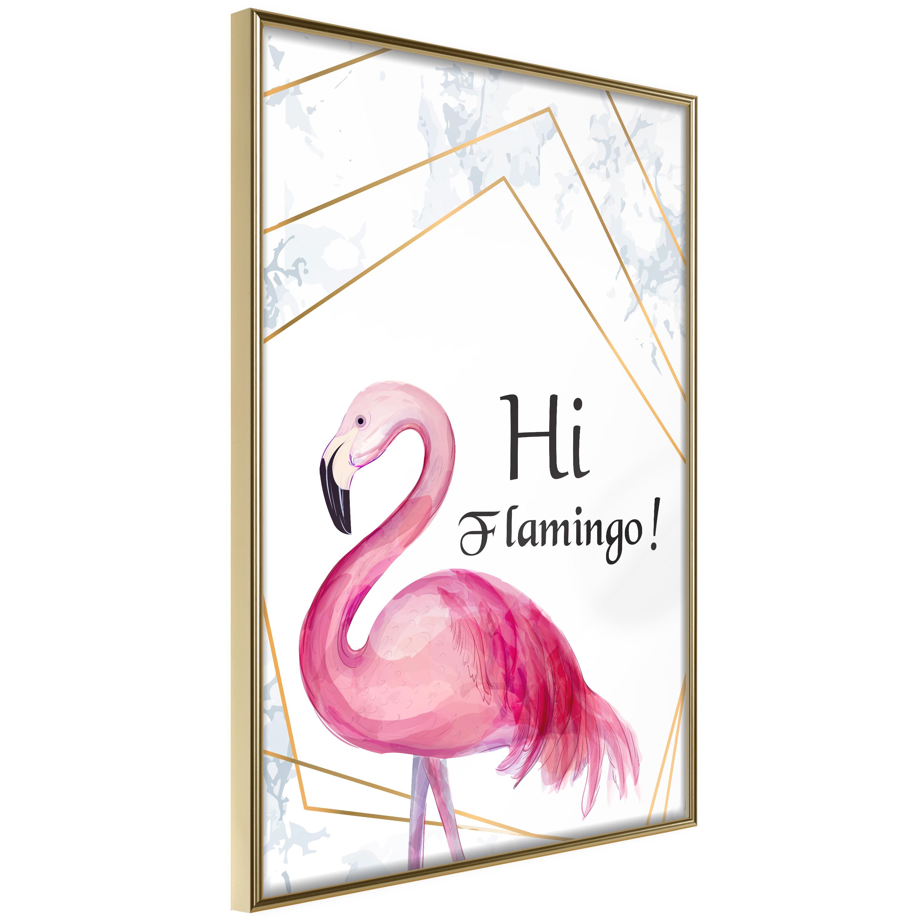 Plakat - Hi Flamingo! - 30 x 45 cm - Guldramme