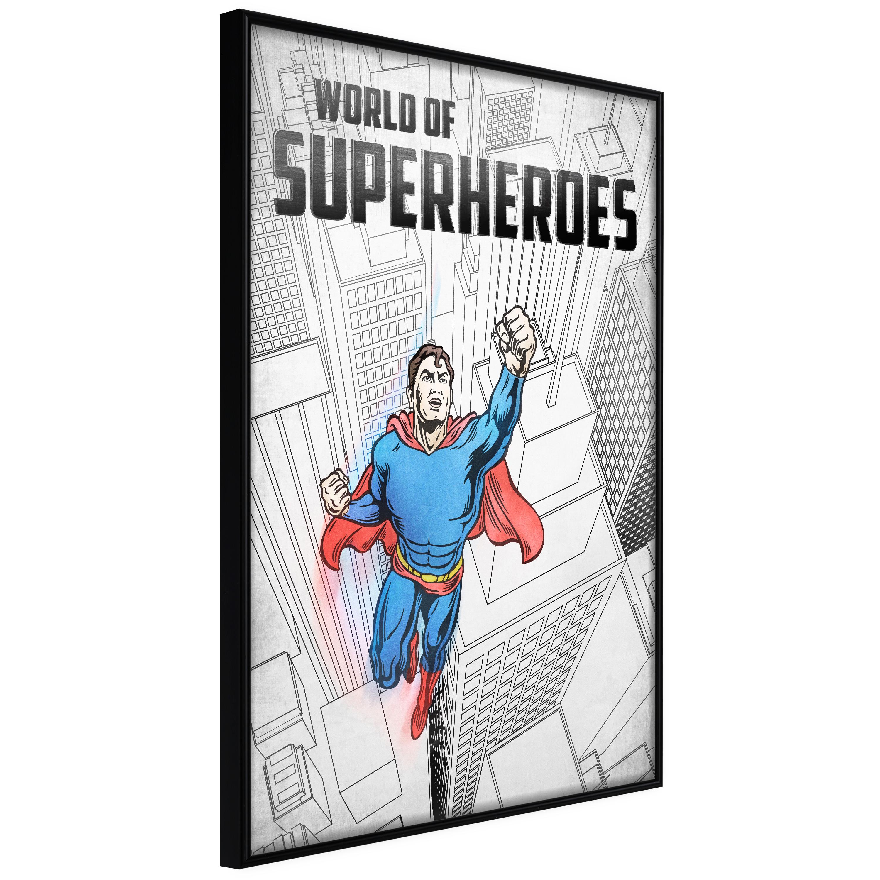 Plakat - World of Superheroes - 40 x 60 cm - Sort ramme
