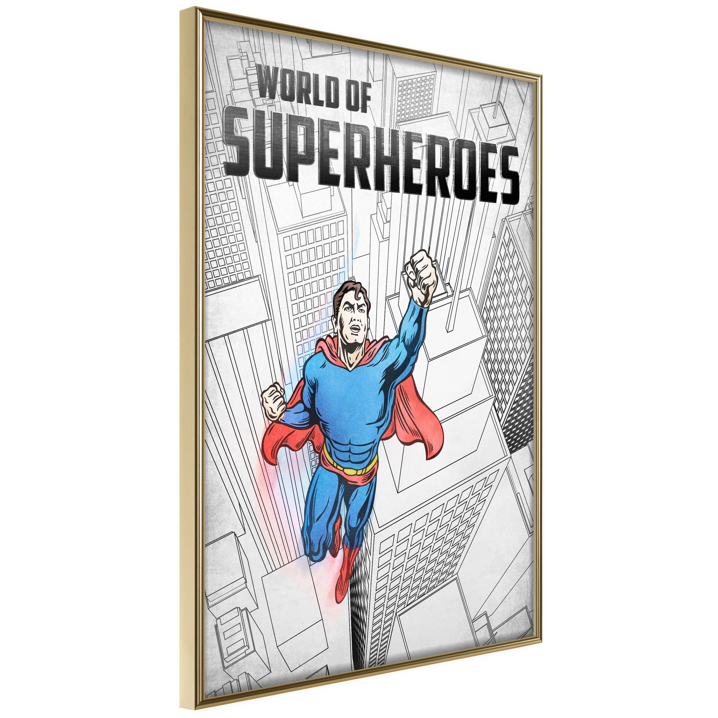 Plakat - World of Superheroes - 40 x 60 cm - Guldramme