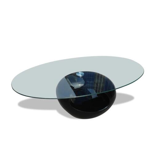Sofabord med oval bordplade i glas højglans sort