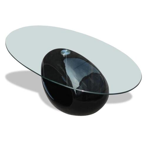 Sofabord med oval bordplade i glas højglans sort