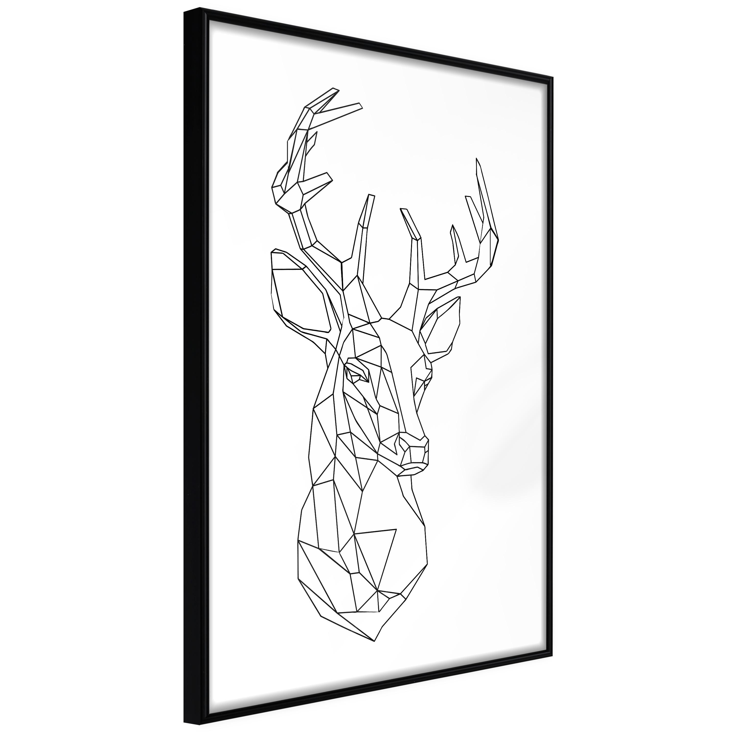 Plakat - Geometric Deer - 30 x 45 cm - Sort ramme