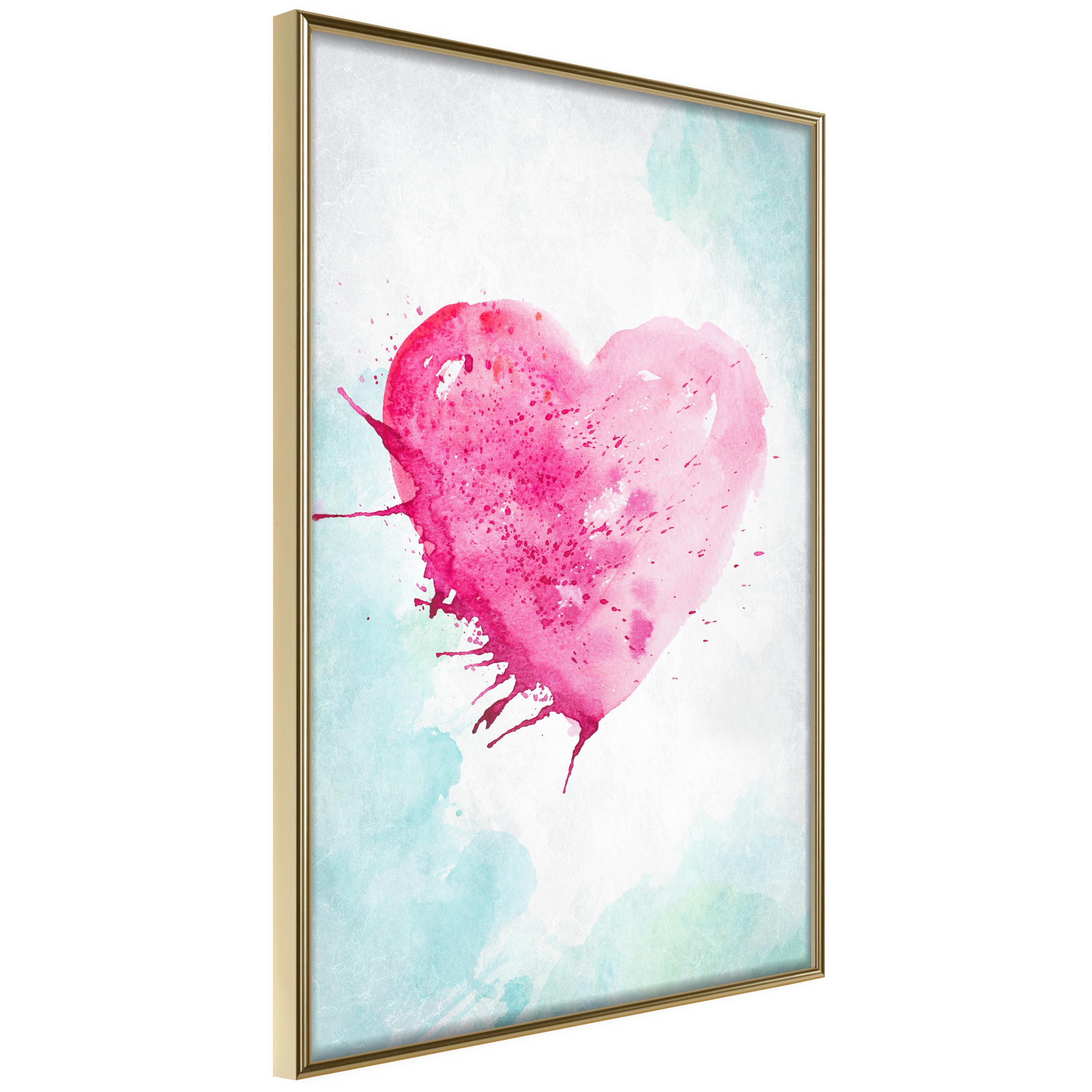 Plakat - Watercolour Heart - 20 x 30 cm - Guldramme