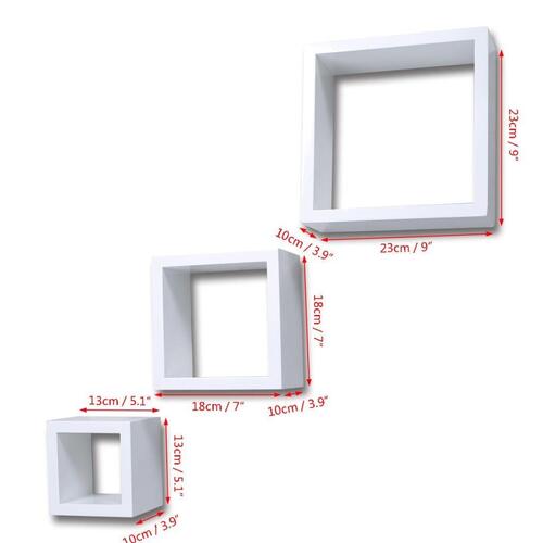 Kubeformede hylder 3 stk. hvid