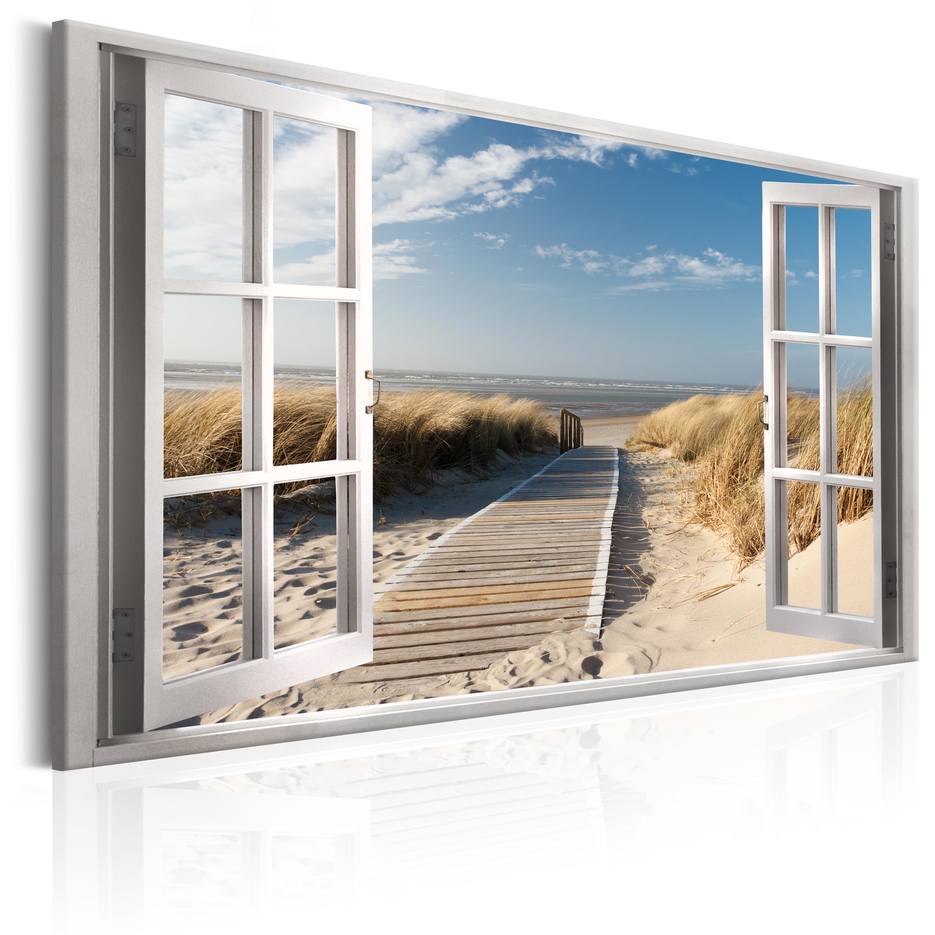 Billede - Window: View of the Beach - 120 x 80 cm - Premium Print