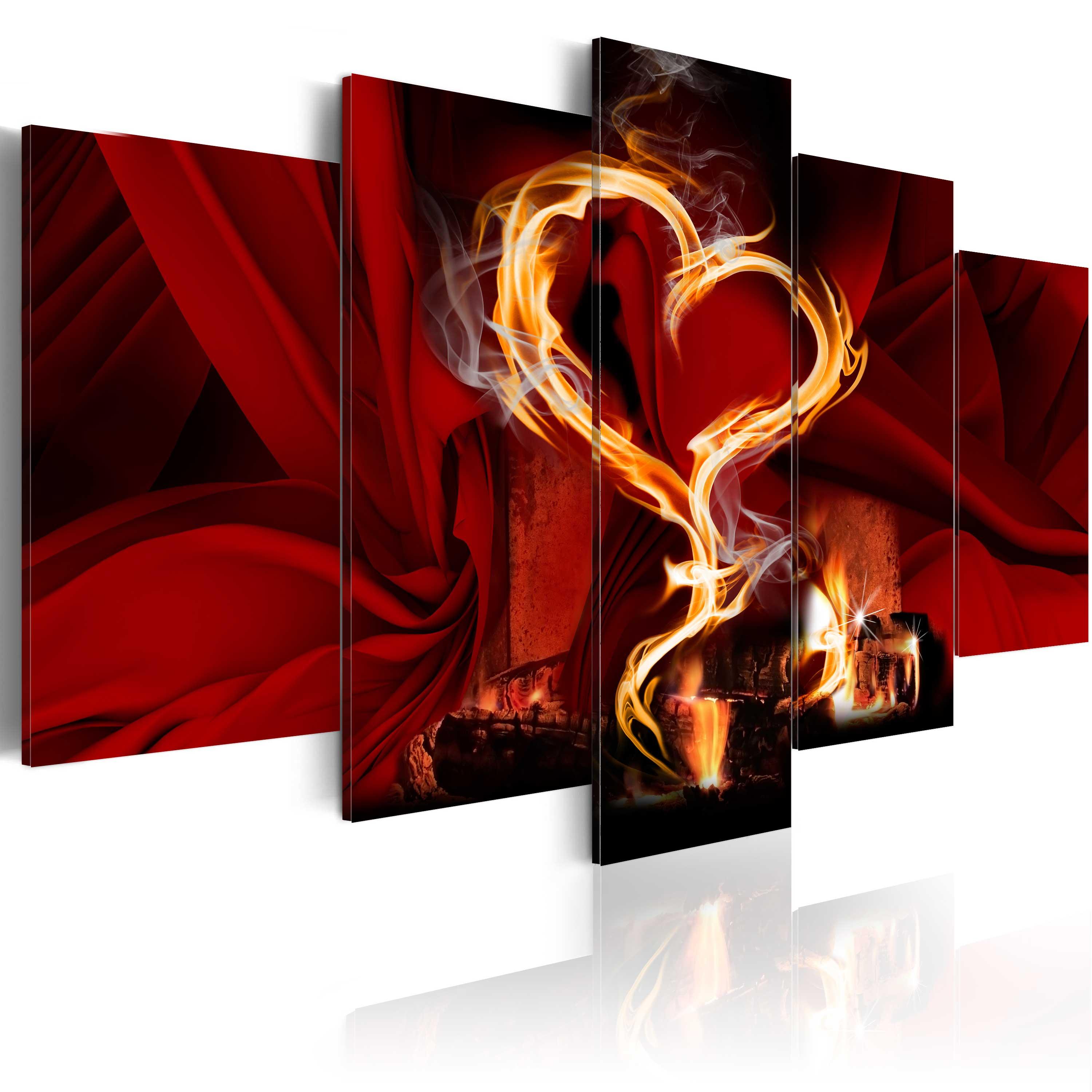 Billede - Flames of love: heart - 225 x 112.5 cm - Premium Print
