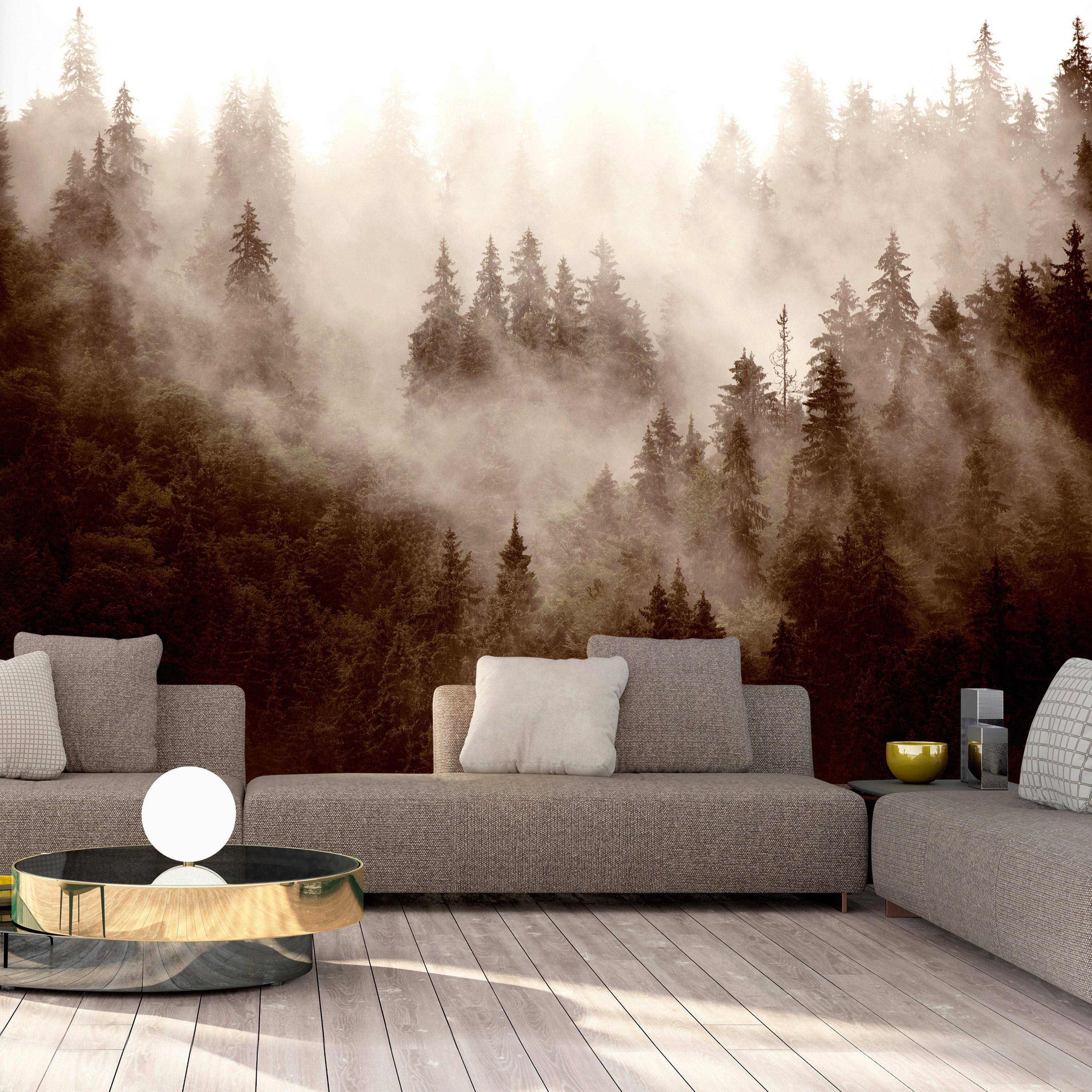 Fototapet - Mountain Forest (Sepia) - 450 x 315 cm - Standard