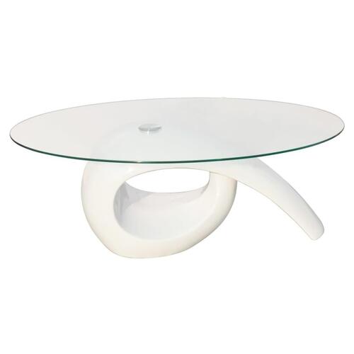 Sofabord med oval bordplade i glas højglans hvid