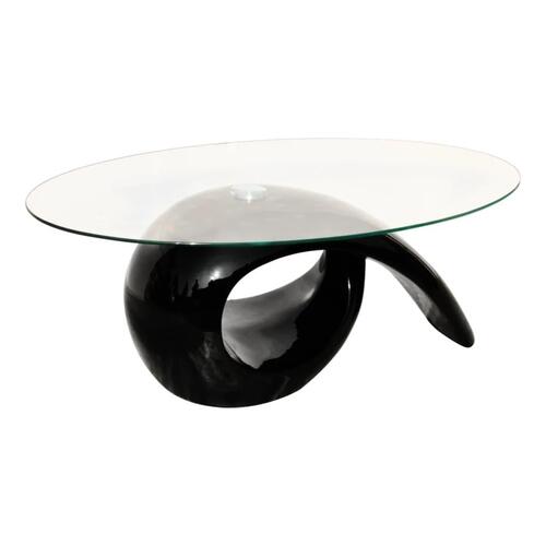 Sofabord med oval bordplade i glas højglans sort