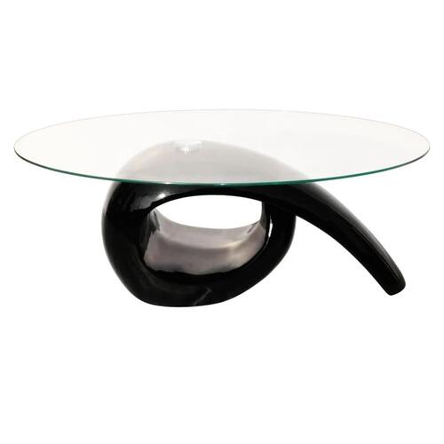 Sofabord med oval bordplade i glas højglans sort