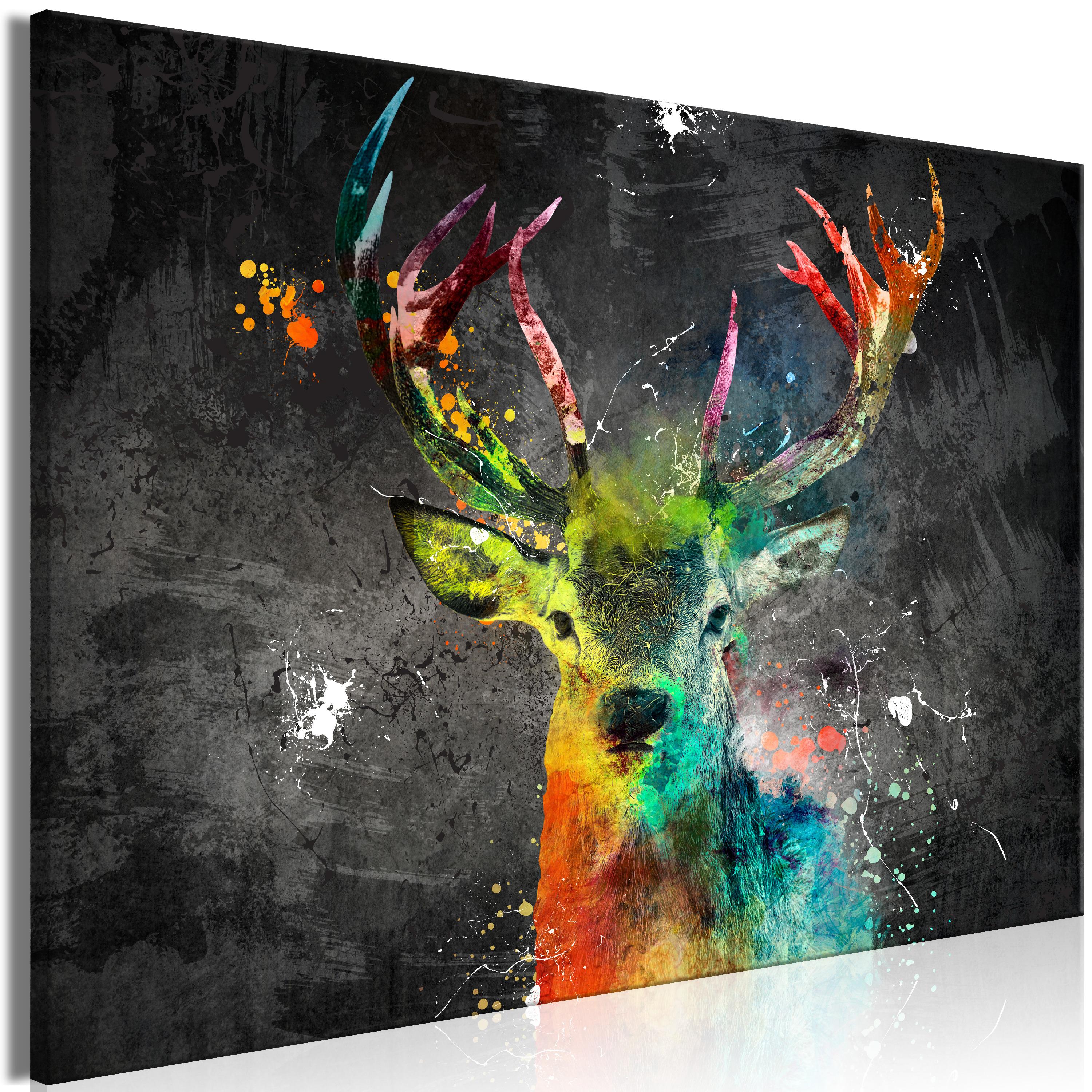 Billede - Rainbow Deer (1 Part) Wide - 90 x 60 cm - På italiensk lærred