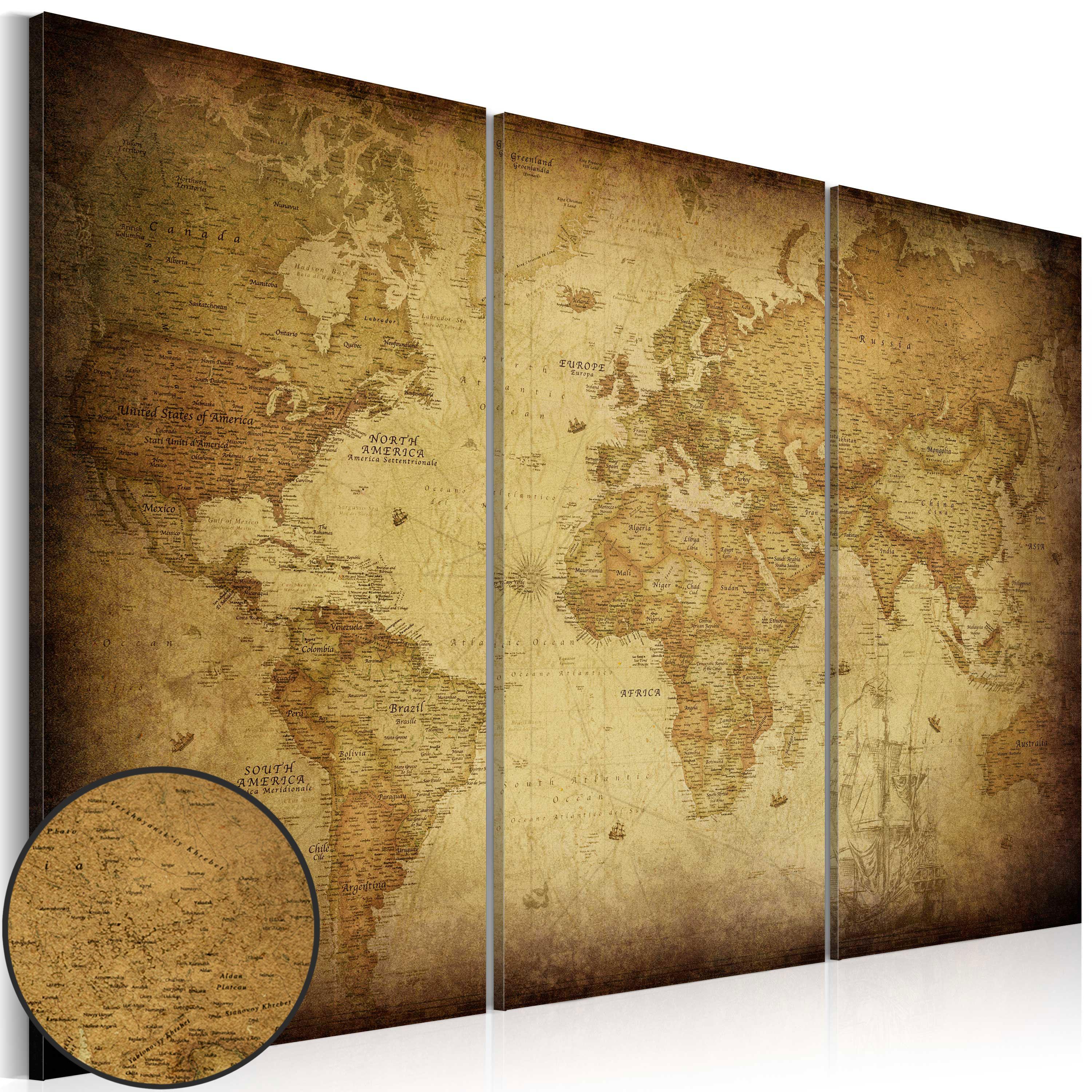 Billede - Old map: triptych - 120 x 80 cm - Standard