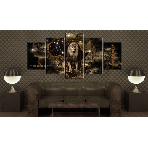 Løve billede på lærred i 5 dele - Golden Lion Wide