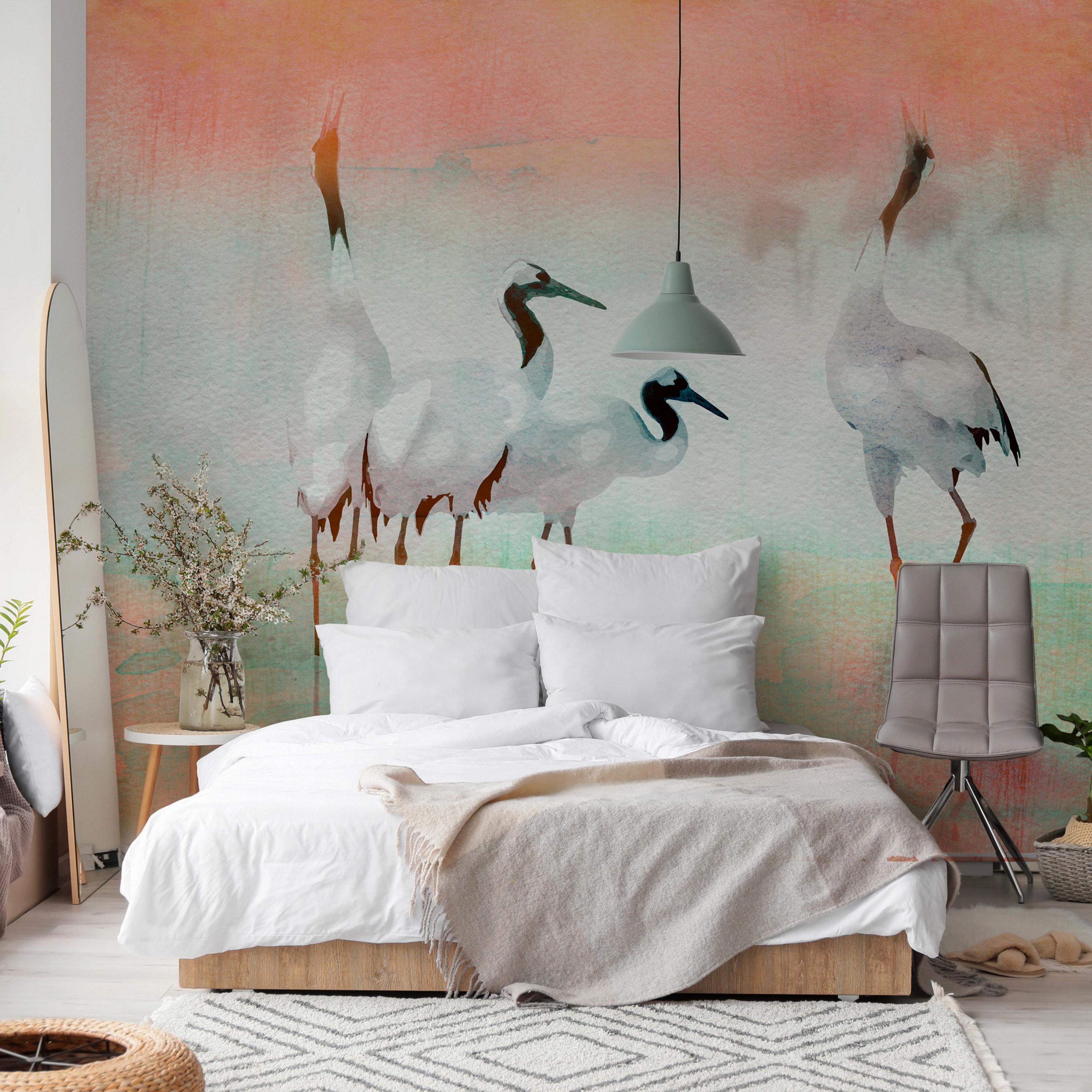Fototapet - Cranes in Pastels - 196 x 140 cm - Selvklæbende