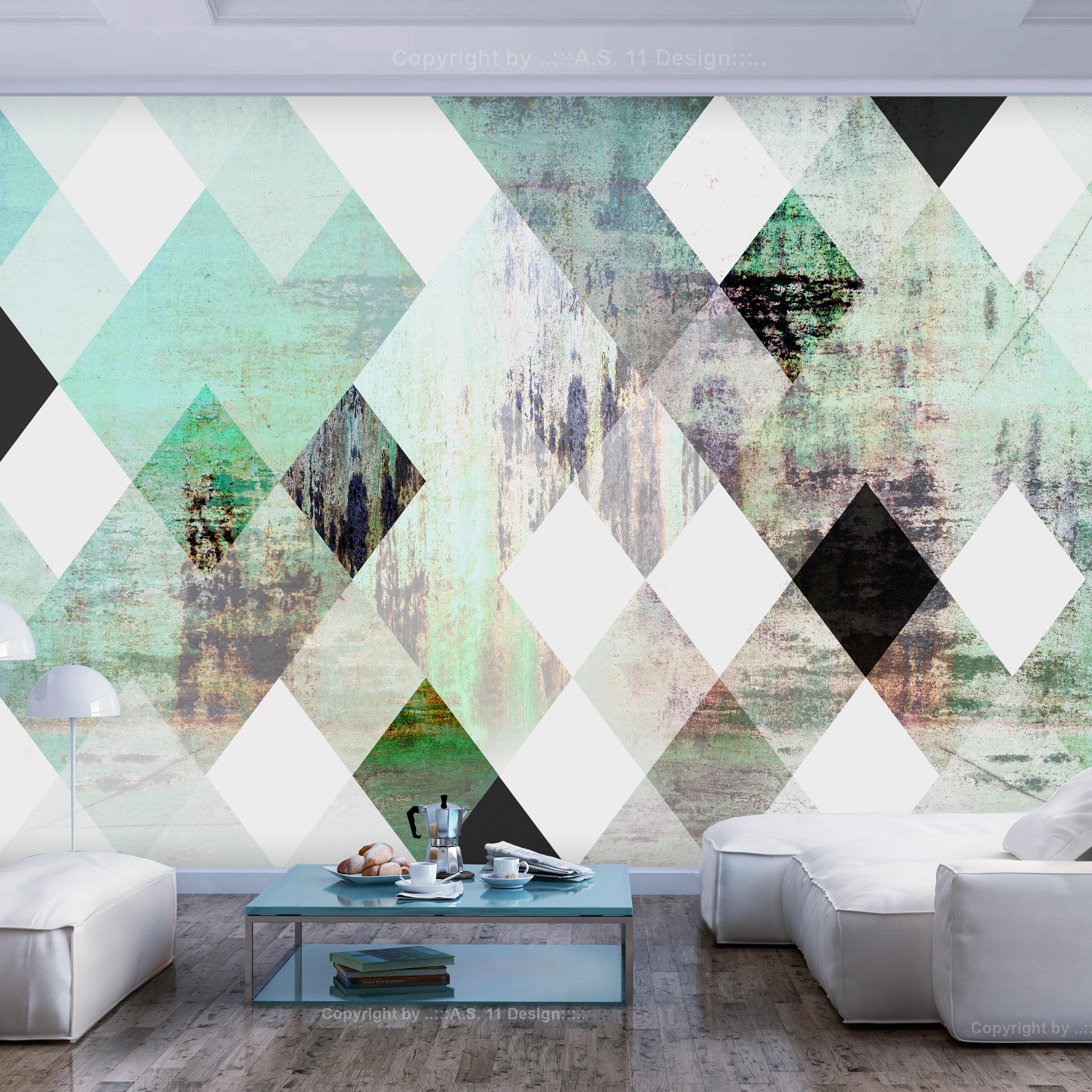 Fototapet - Rhombic Chessboard (Green) - 392 x 280 cm - Selvklæbende